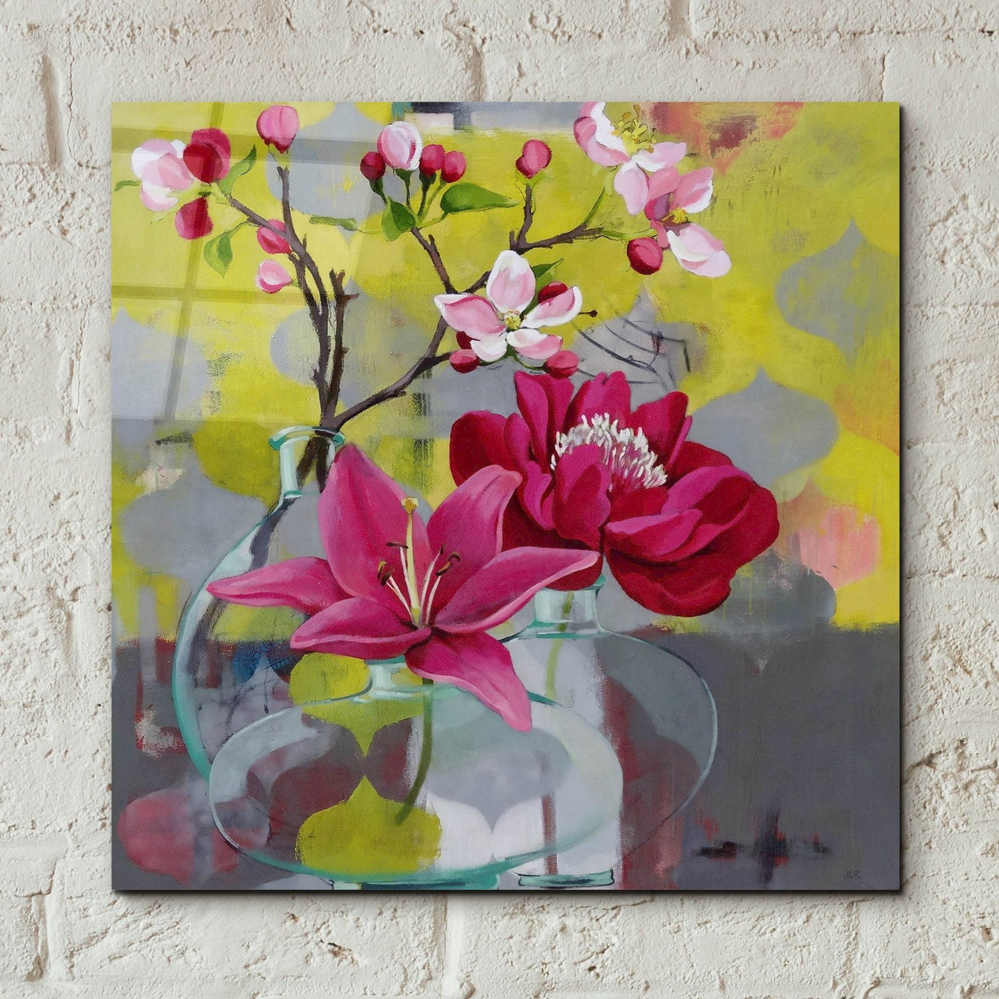 Epic Art ' Apple Blossom Trio' by Jennifer Rasmusson, Acrylic Glass Wall Art,12x12