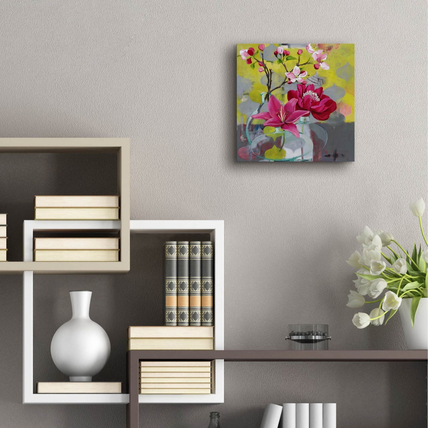 Epic Art ' Apple Blossom Trio' by Jennifer Rasmusson, Acrylic Glass Wall Art,12x12