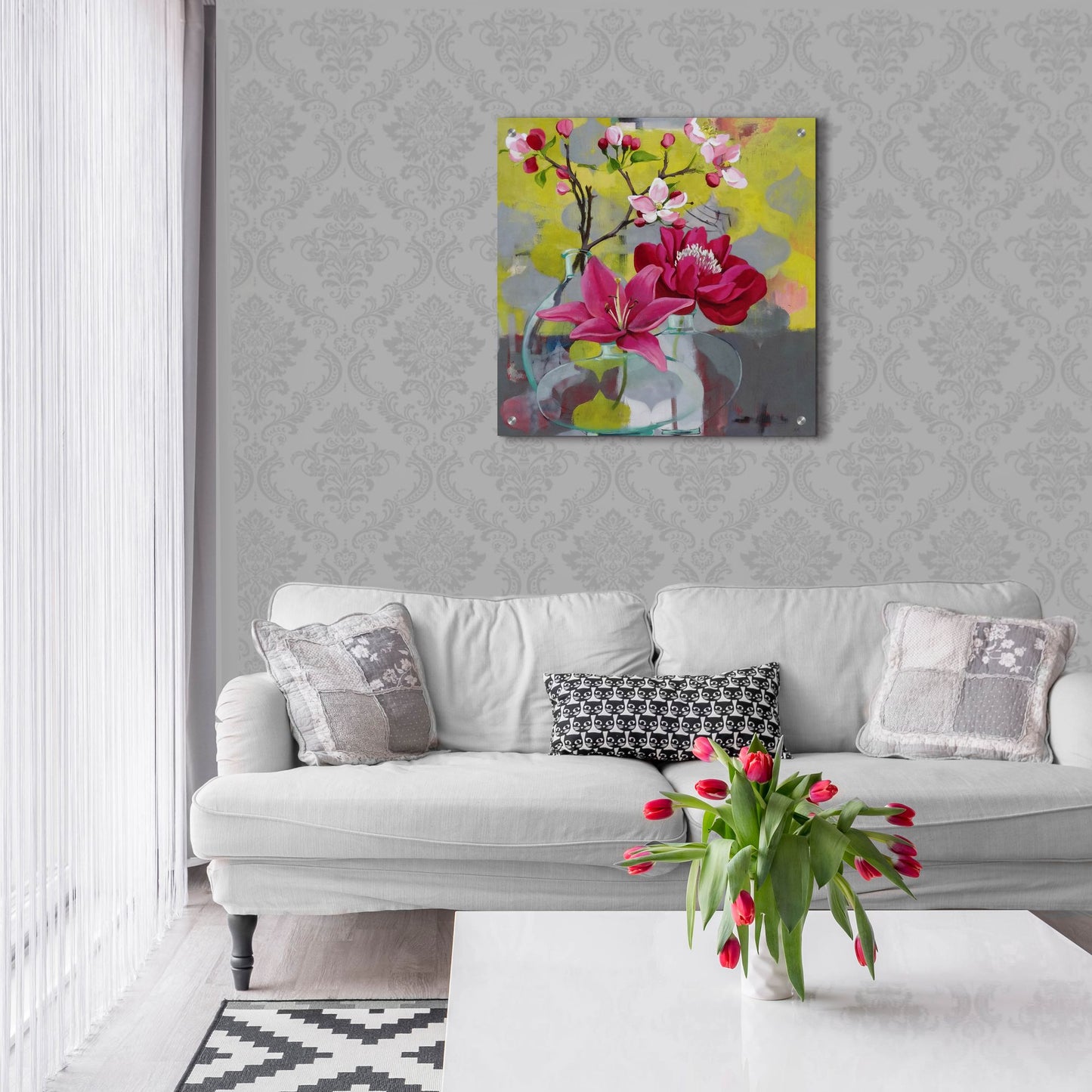 Epic Art ' Apple Blossom Trio' by Jennifer Rasmusson, Acrylic Glass Wall Art,24x24