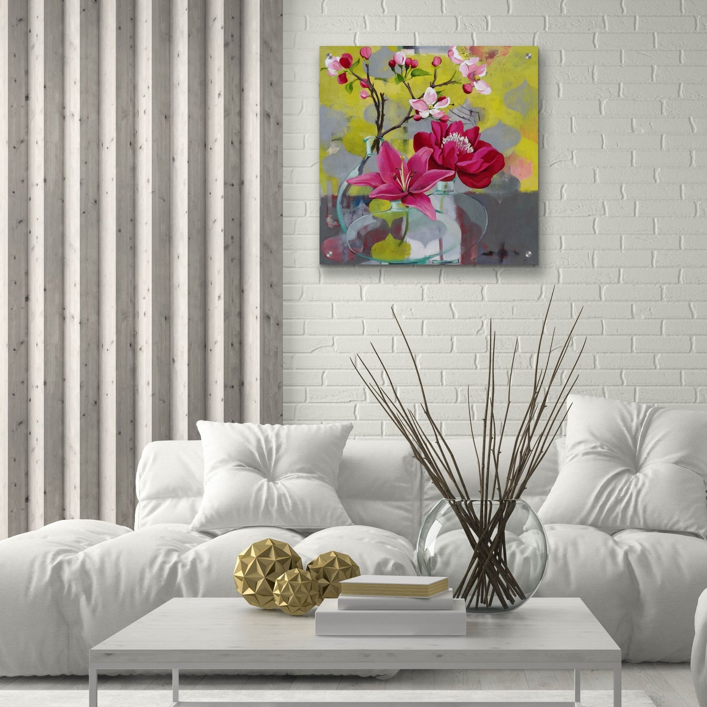 Epic Art ' Apple Blossom Trio' by Jennifer Rasmusson, Acrylic Glass Wall Art,24x24