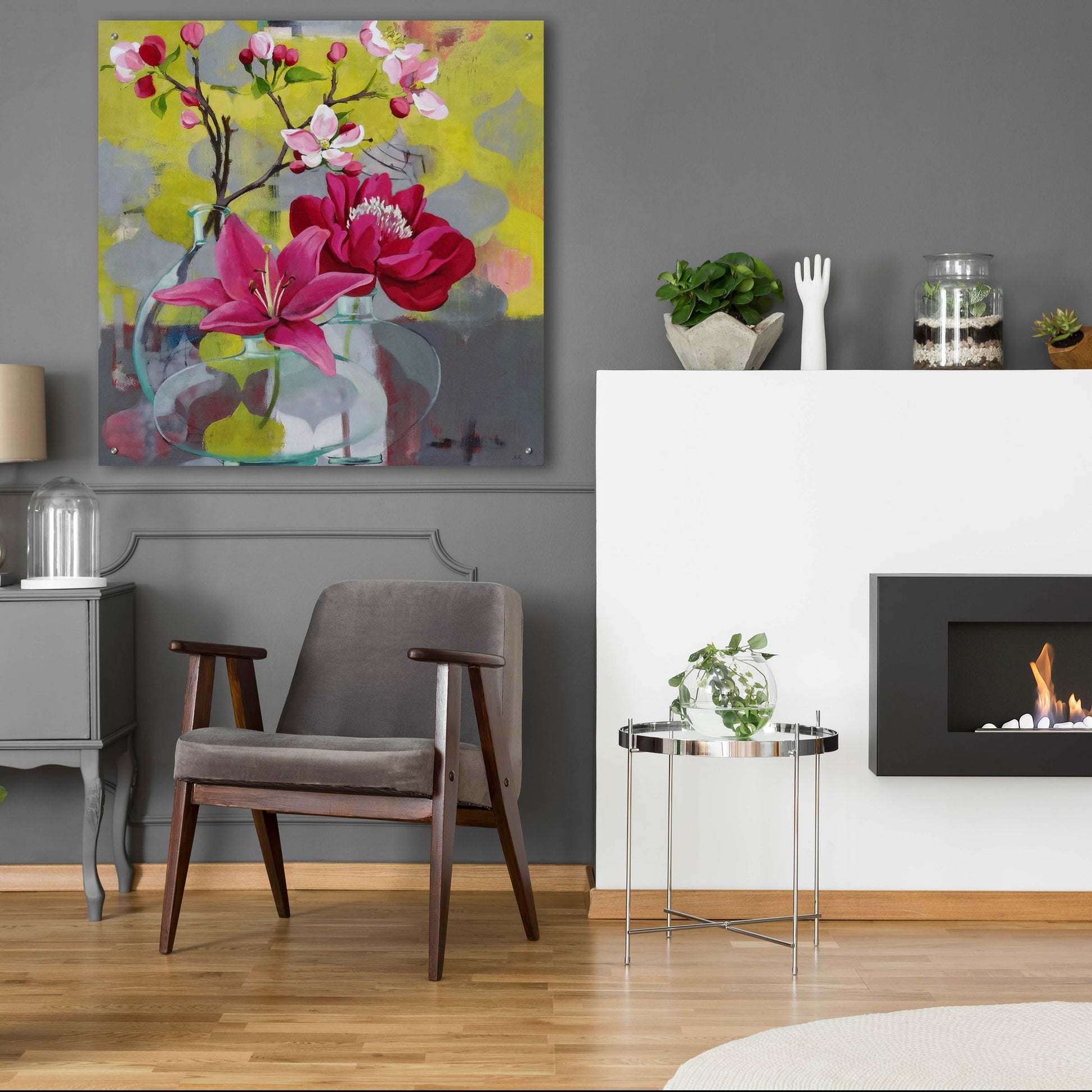 Epic Art ' Apple Blossom Trio' by Jennifer Rasmusson, Acrylic Glass Wall Art,36x36