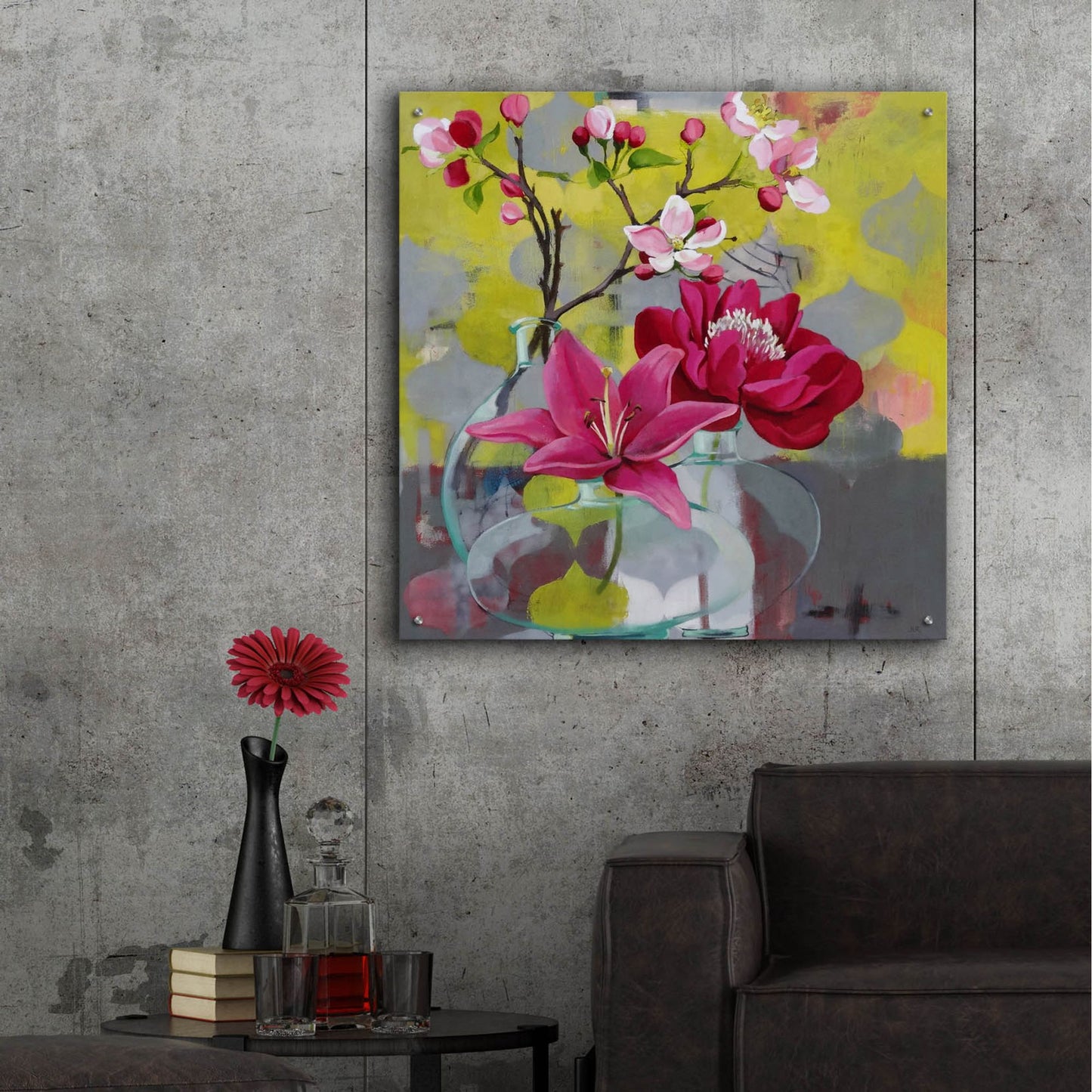 Epic Art ' Apple Blossom Trio' by Jennifer Rasmusson, Acrylic Glass Wall Art,36x36