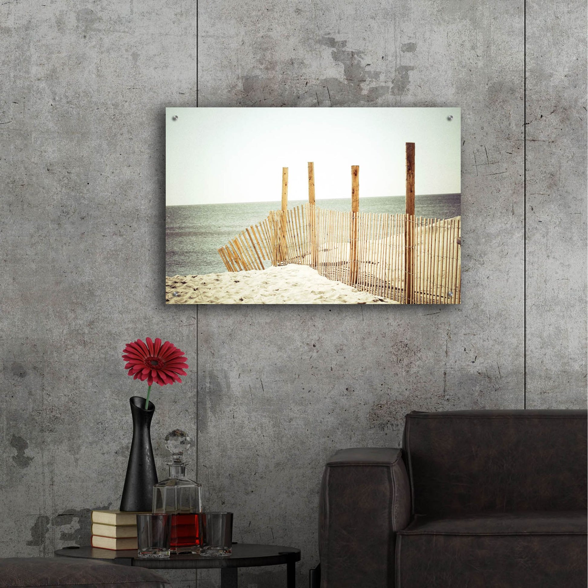 Epic Art ' Wooden Beach Fence' by Jessica Reiss, Acrylic Glass Wall Art,36x24