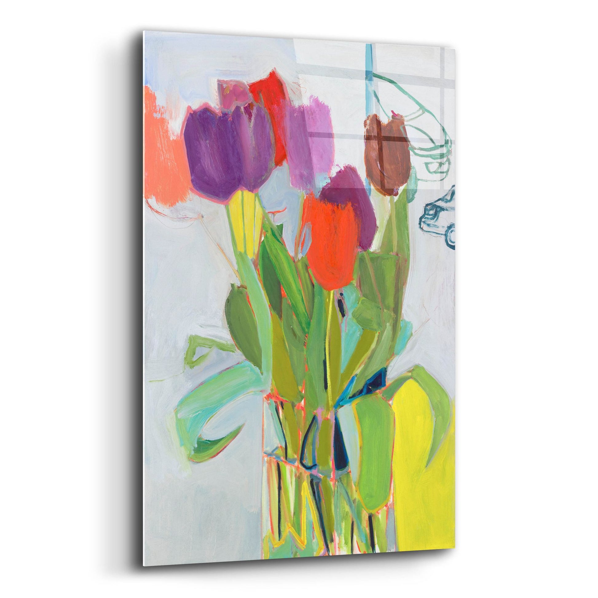 Epic Art ' Tulips and Two Cars' by Jessica Singerman, Acrylic Glass Wall Art,12x16