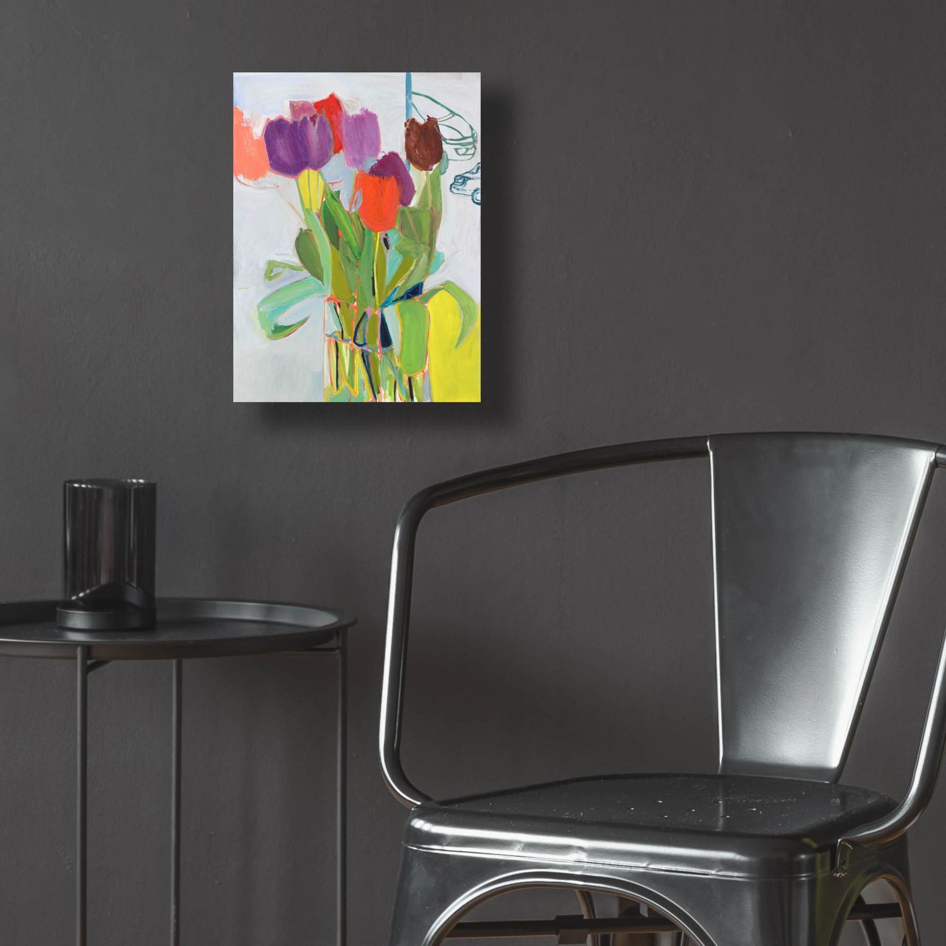 Epic Art ' Tulips and Two Cars' by Jessica Singerman, Acrylic Glass Wall Art,12x16