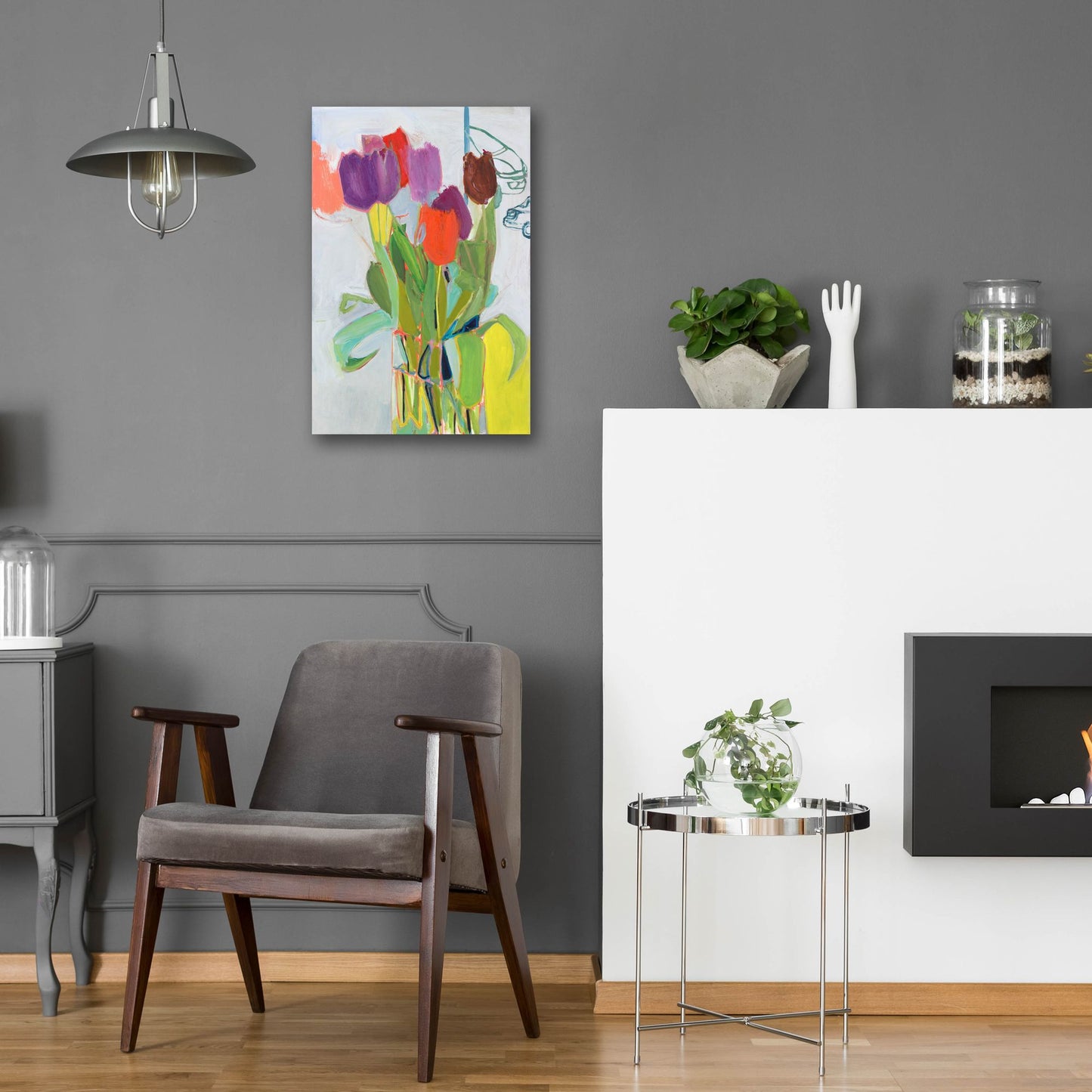 Epic Art ' Tulips and Two Cars' by Jessica Singerman, Acrylic Glass Wall Art,16x24