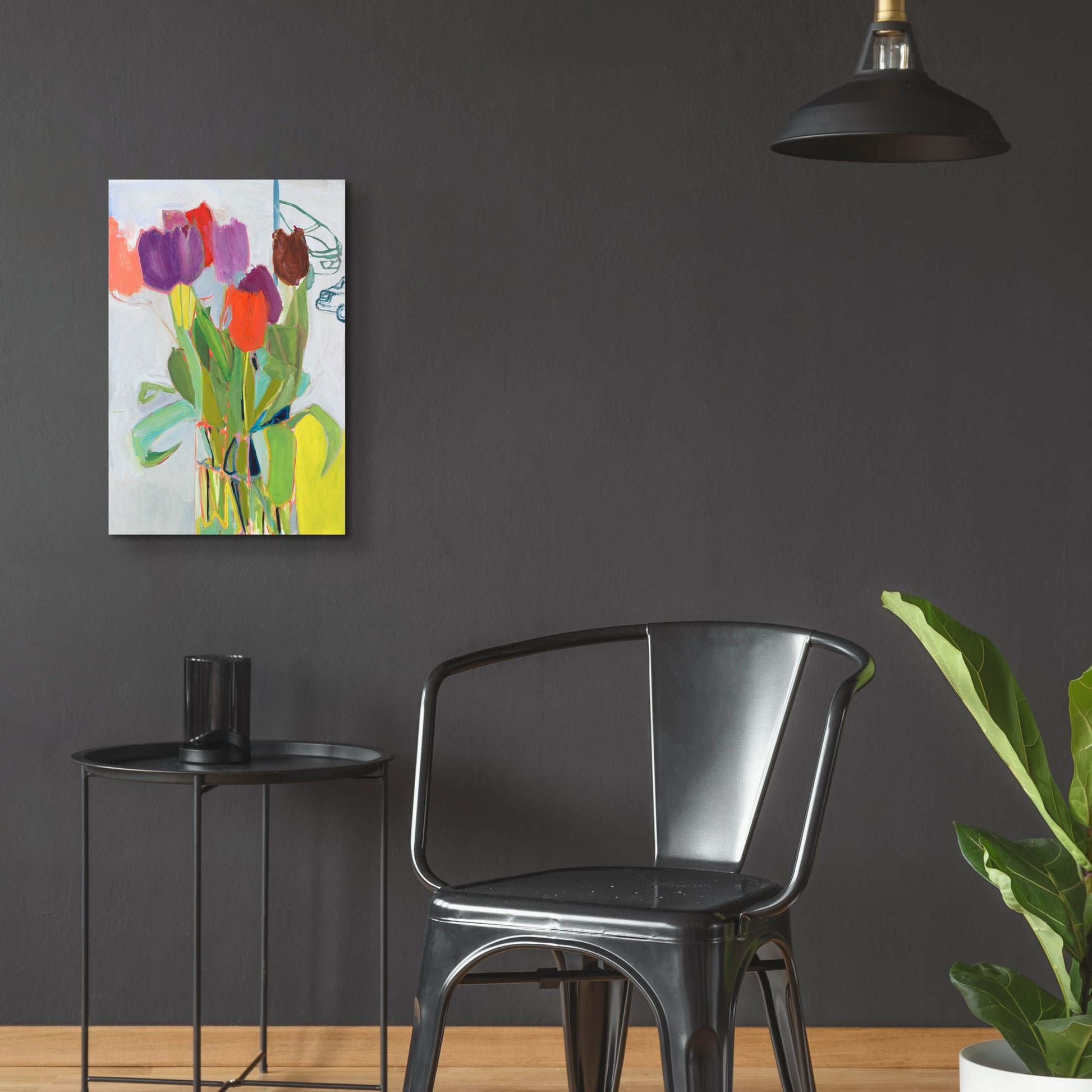 Epic Art ' Tulips and Two Cars' by Jessica Singerman, Acrylic Glass Wall Art,16x24