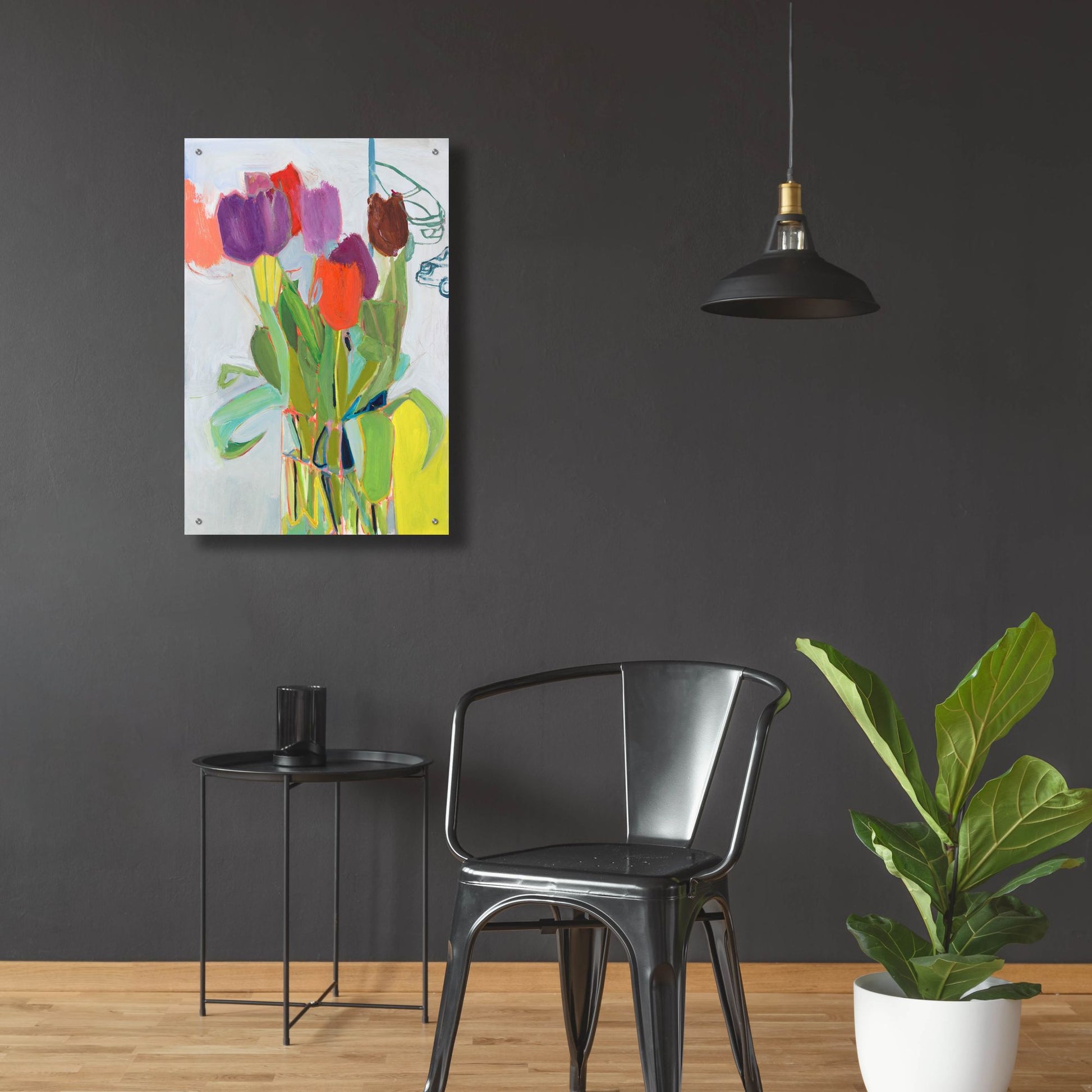 Epic Art ' Tulips and Two Cars' by Jessica Singerman, Acrylic Glass Wall Art,24x36