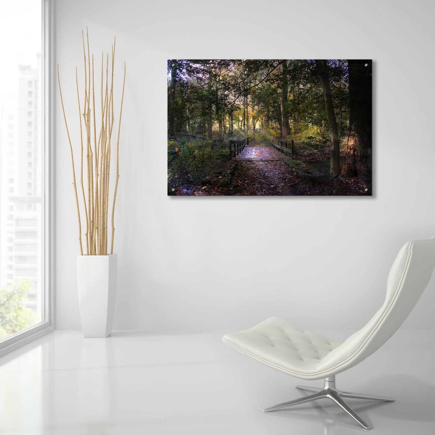 Epic Art ' Beyond the Wooden Bridge' by John Rivera, Acrylic Glass Wall Art,36x24