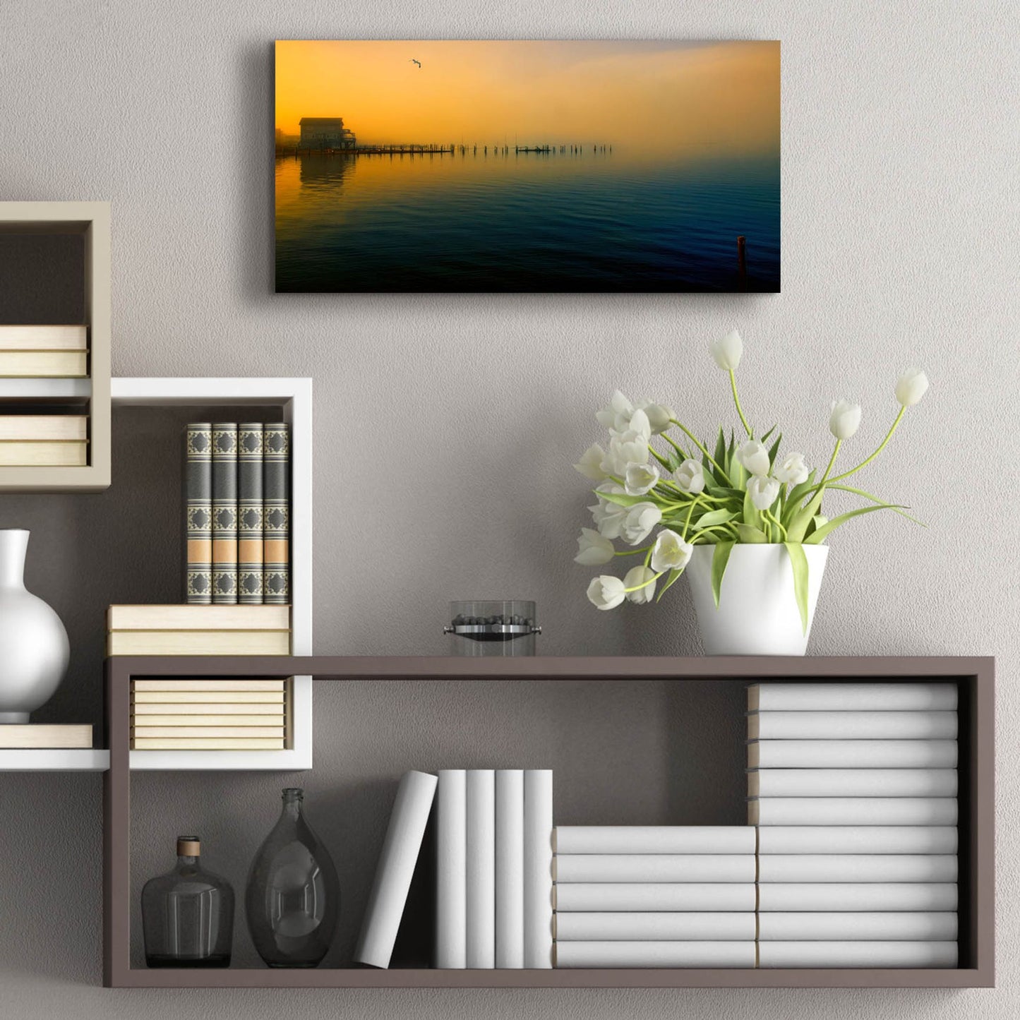 Epic Art ' Morning Comes on the Bay' by John Rivera, Acrylic Glass Wall Art,24x12