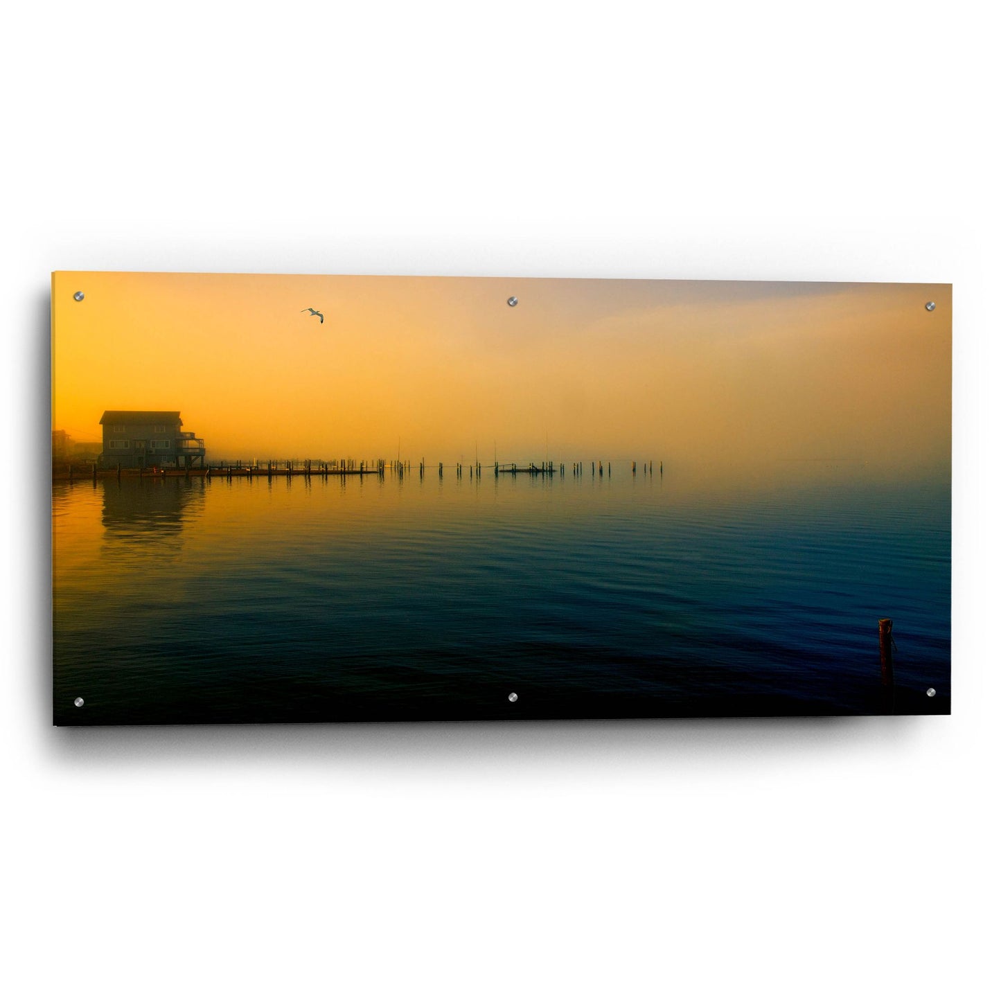 Epic Art ' Morning Comes on the Bay' by John Rivera, Acrylic Glass Wall Art,48x24