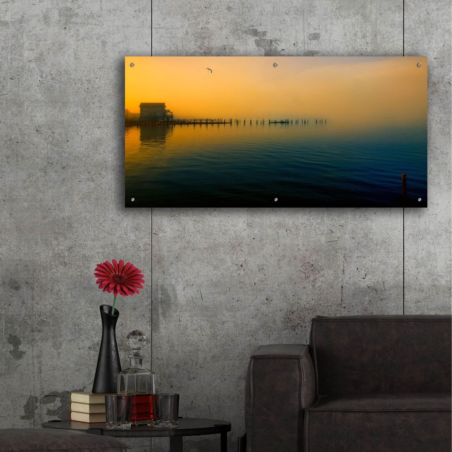 Epic Art ' Morning Comes on the Bay' by John Rivera, Acrylic Glass Wall Art,48x24