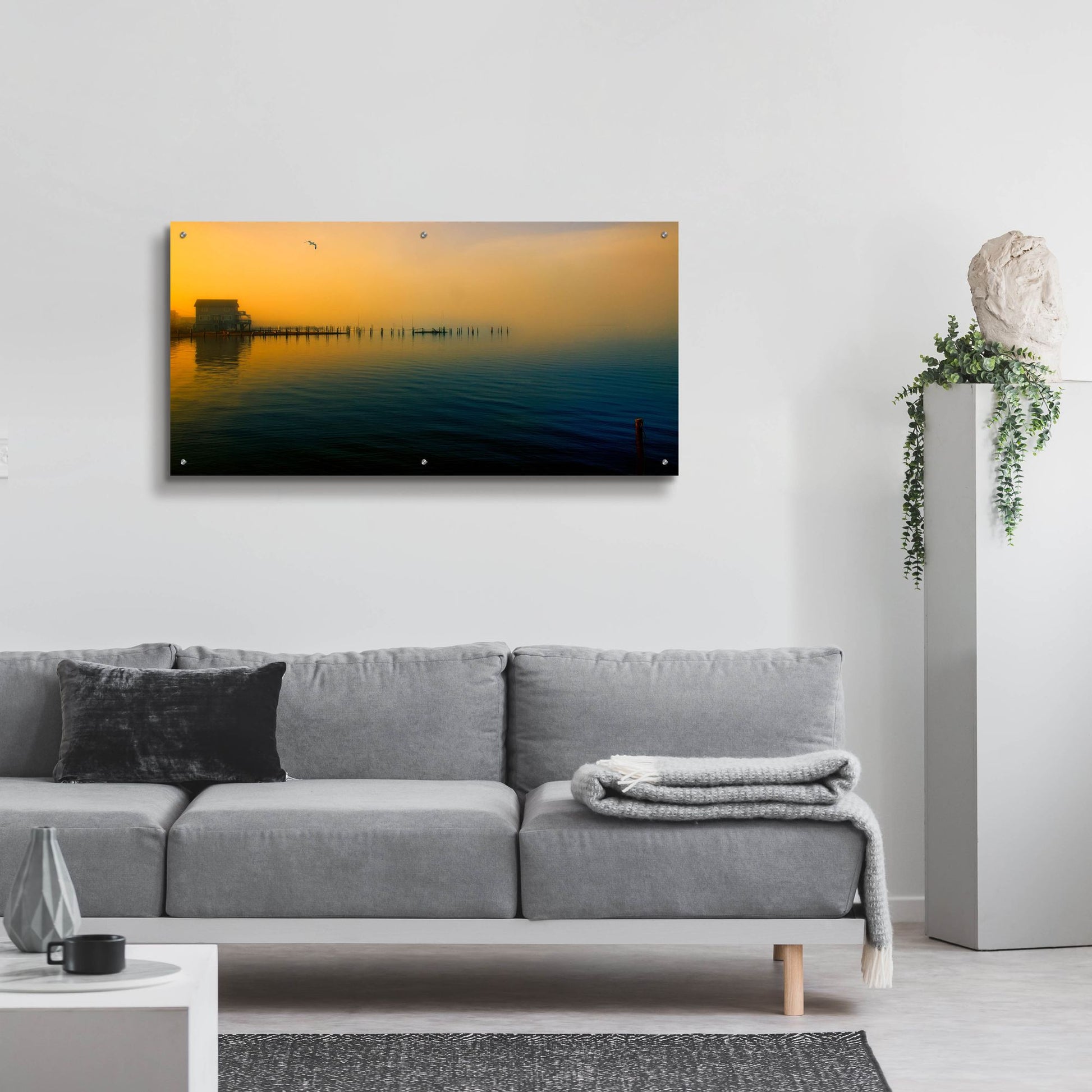 Epic Art ' Morning Comes on the Bay' by John Rivera, Acrylic Glass Wall Art,48x24