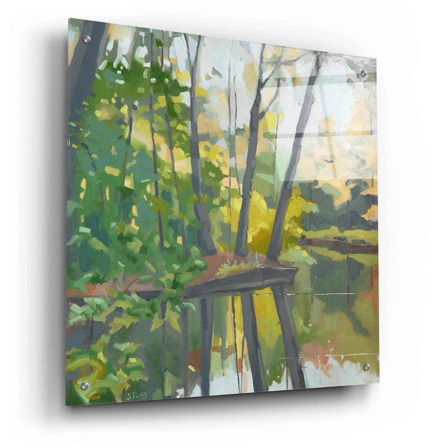 Epic Art ' Wooded Pond' by John Rufo, Acrylic Glass Wall Art,24x24