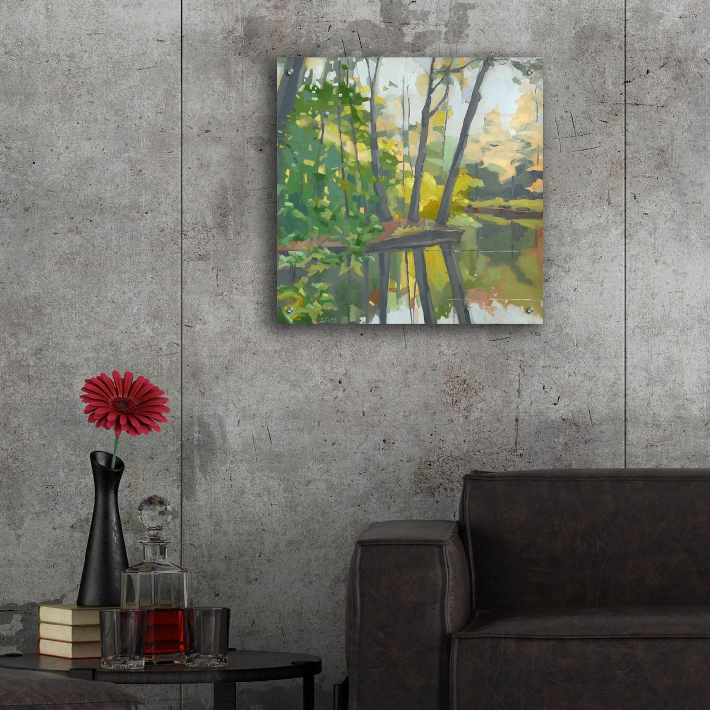 Epic Art ' Wooded Pond' by John Rufo, Acrylic Glass Wall Art,24x24