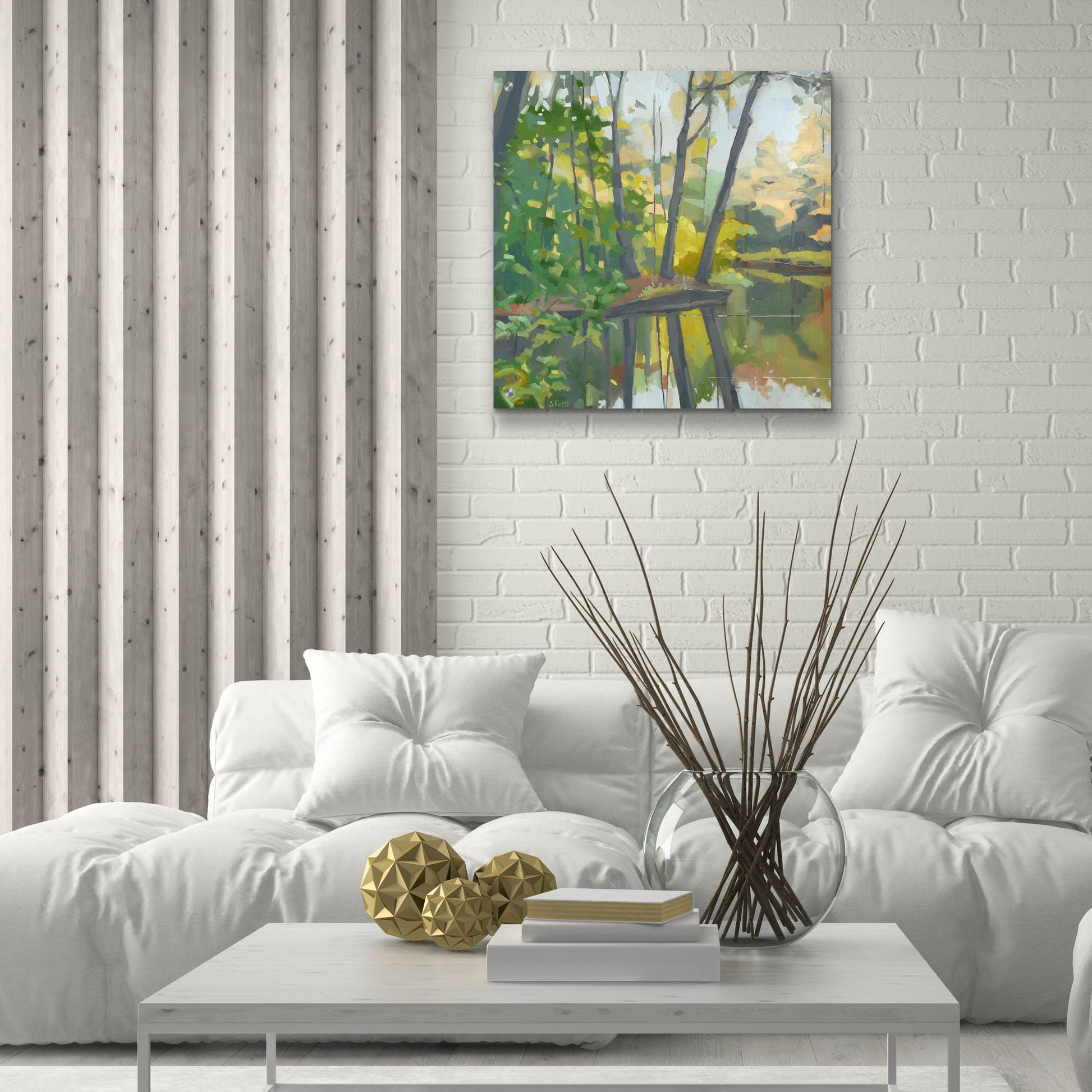 Epic Art ' Wooded Pond' by John Rufo, Acrylic Glass Wall Art,24x24