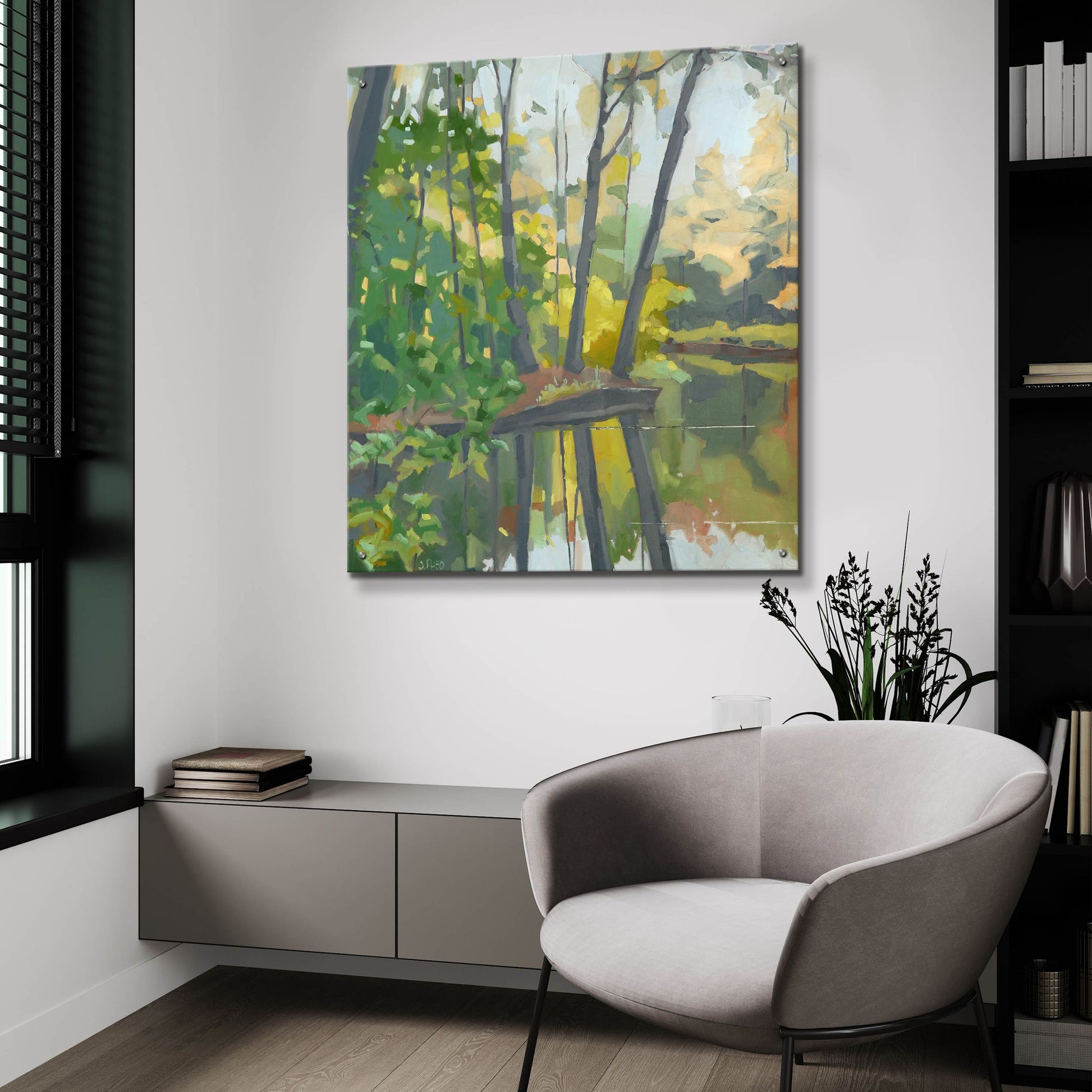 Epic Art ' Wooded Pond' by John Rufo, Acrylic Glass Wall Art,36x36