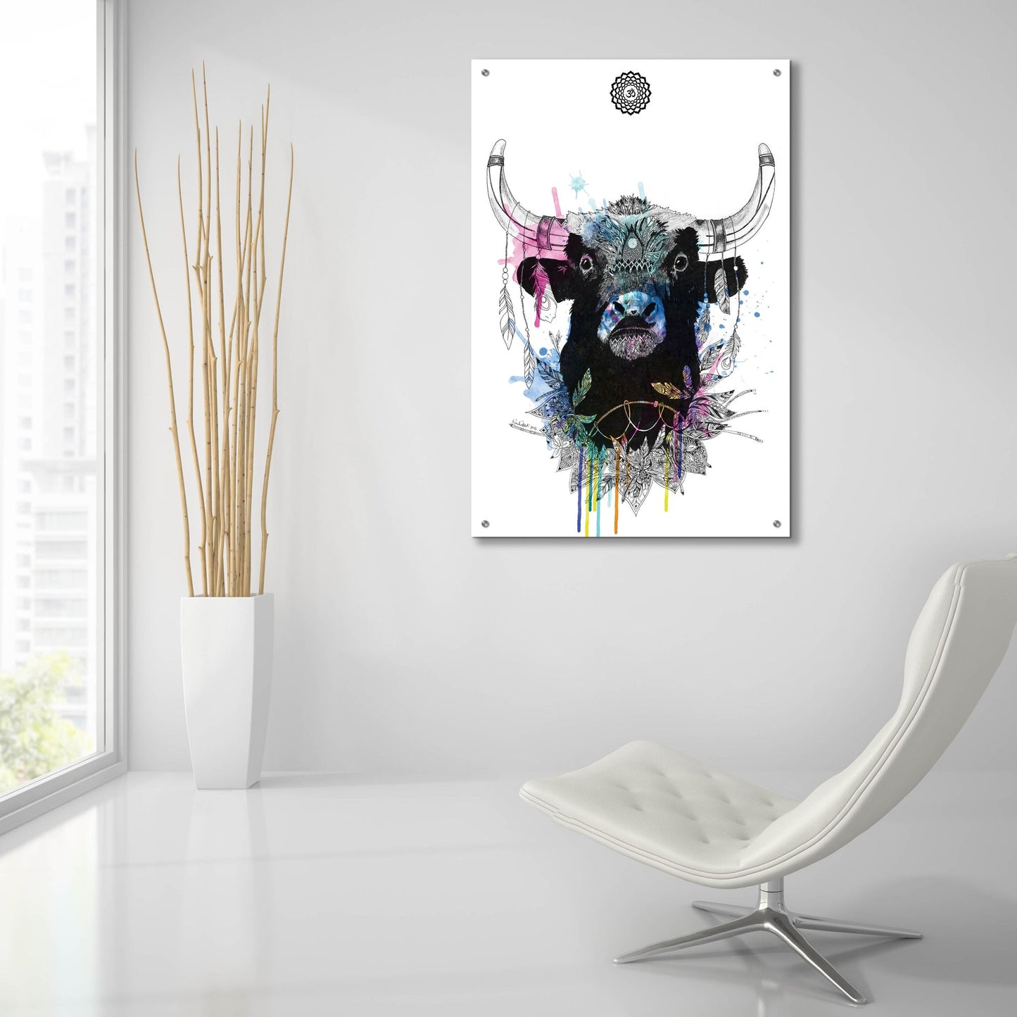 Epic Art ' Bull' by Karin Roberts, Acrylic Glass Wall Art,24x36