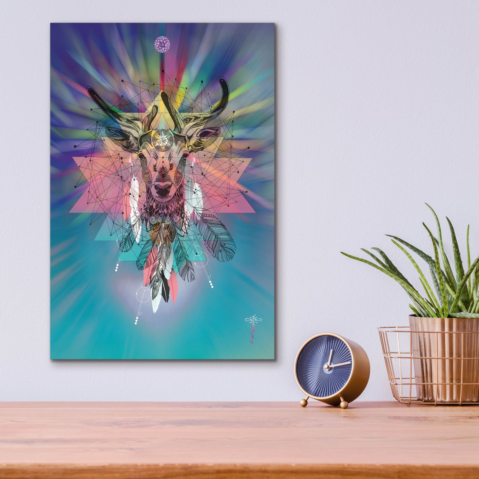 Epic Art ' Cosmic Deer' by Karin Roberts, Acrylic Glass Wall Art,12x16