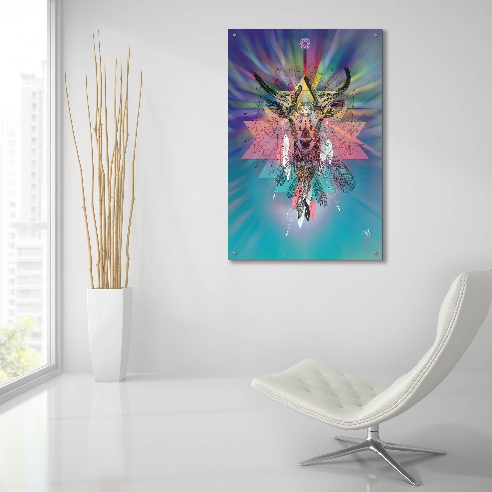 Epic Art ' Cosmic Deer' by Karin Roberts, Acrylic Glass Wall Art,24x36