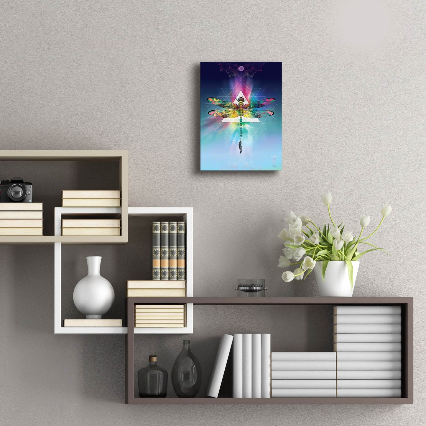 Epic Art ' Cosmic Dragonfly' by Karin Roberts, Acrylic Glass Wall Art,12x16