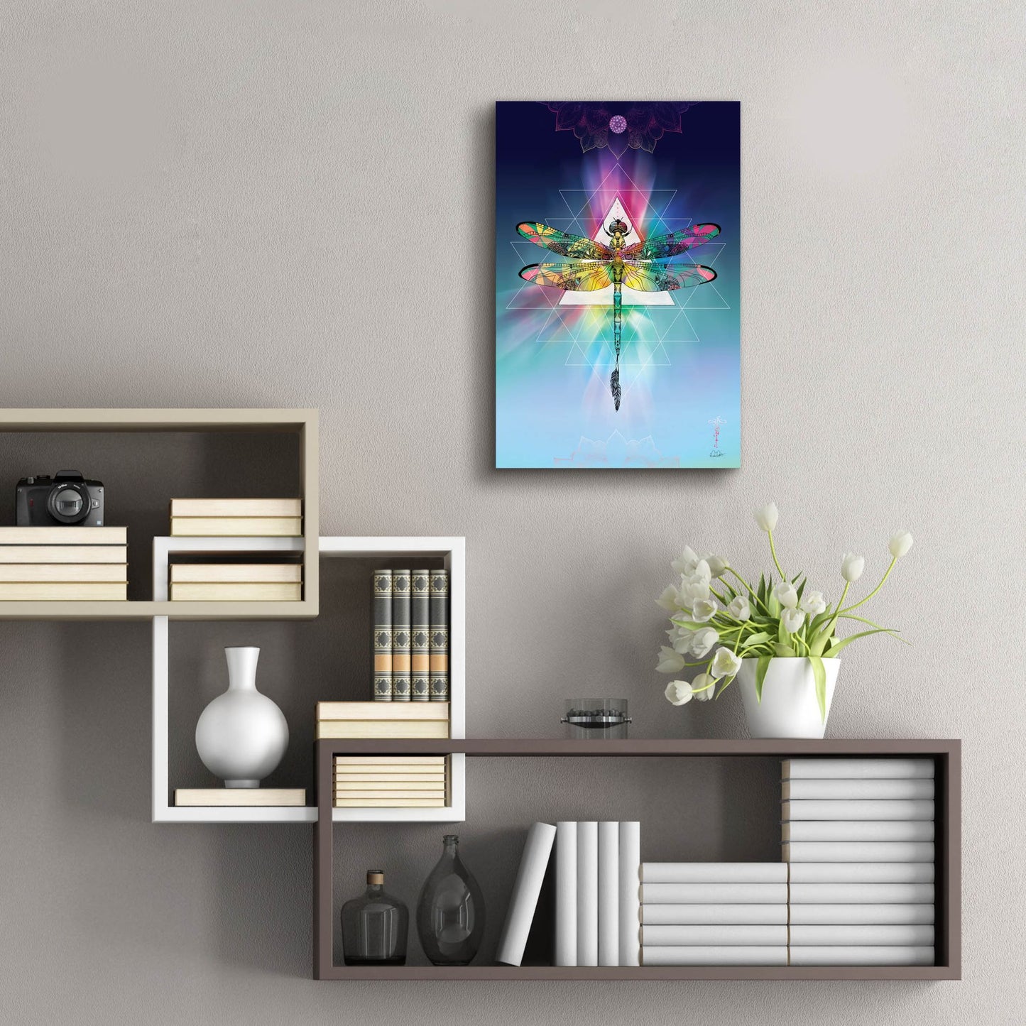 Epic Art ' Cosmic Dragonfly' by Karin Roberts, Acrylic Glass Wall Art,16x24