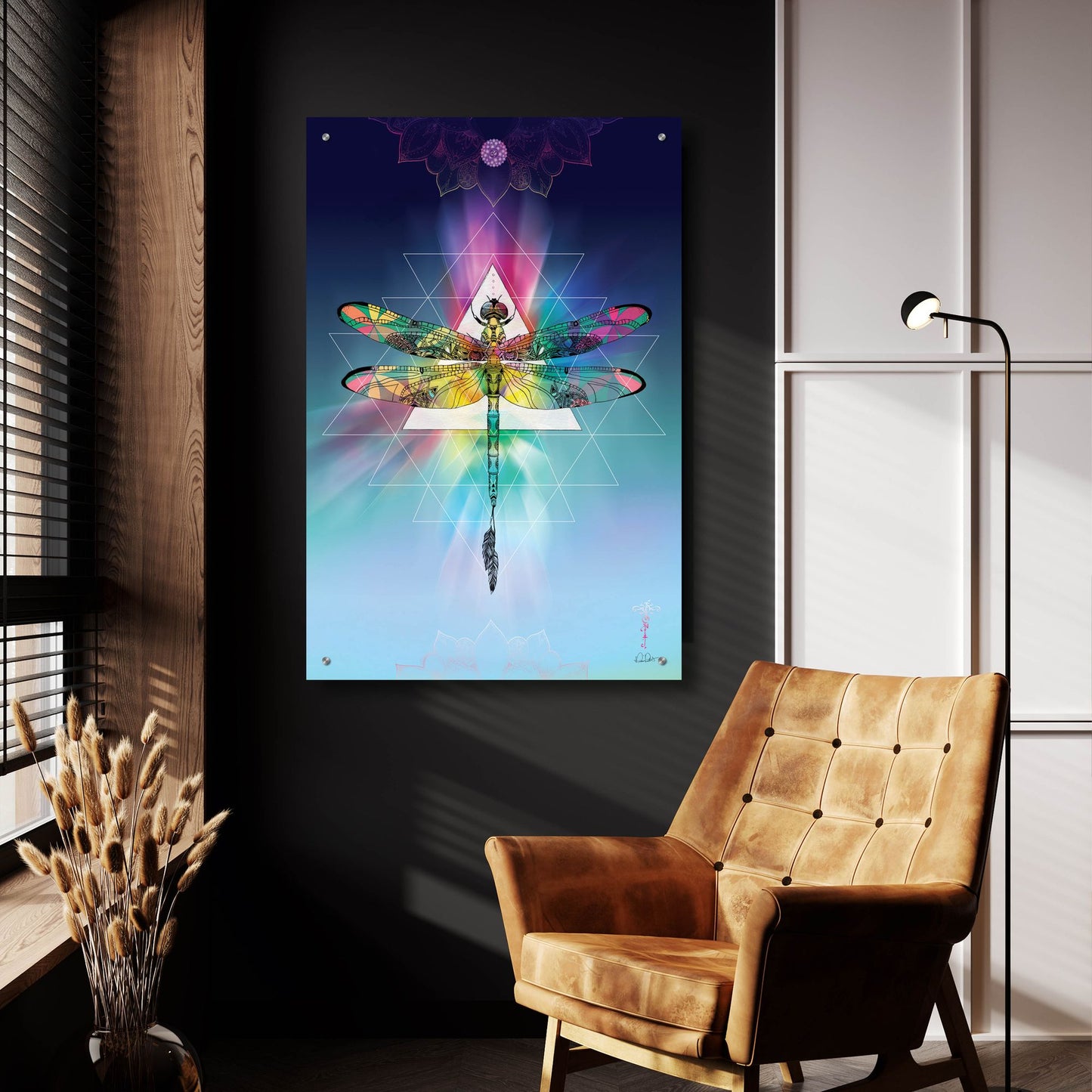 Epic Art ' Cosmic Dragonfly' by Karin Roberts, Acrylic Glass Wall Art,24x36