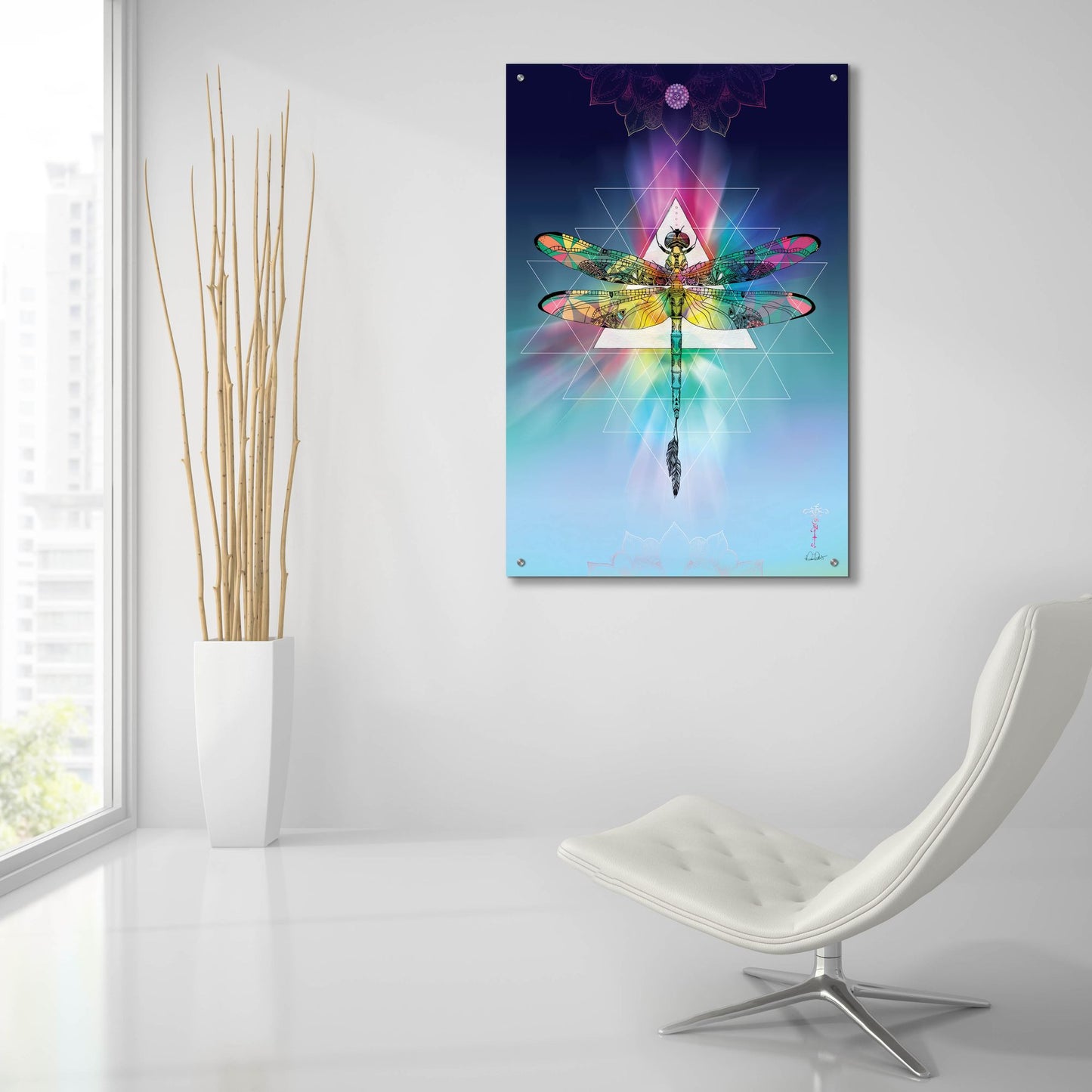 Epic Art ' Cosmic Dragonfly' by Karin Roberts, Acrylic Glass Wall Art,24x36