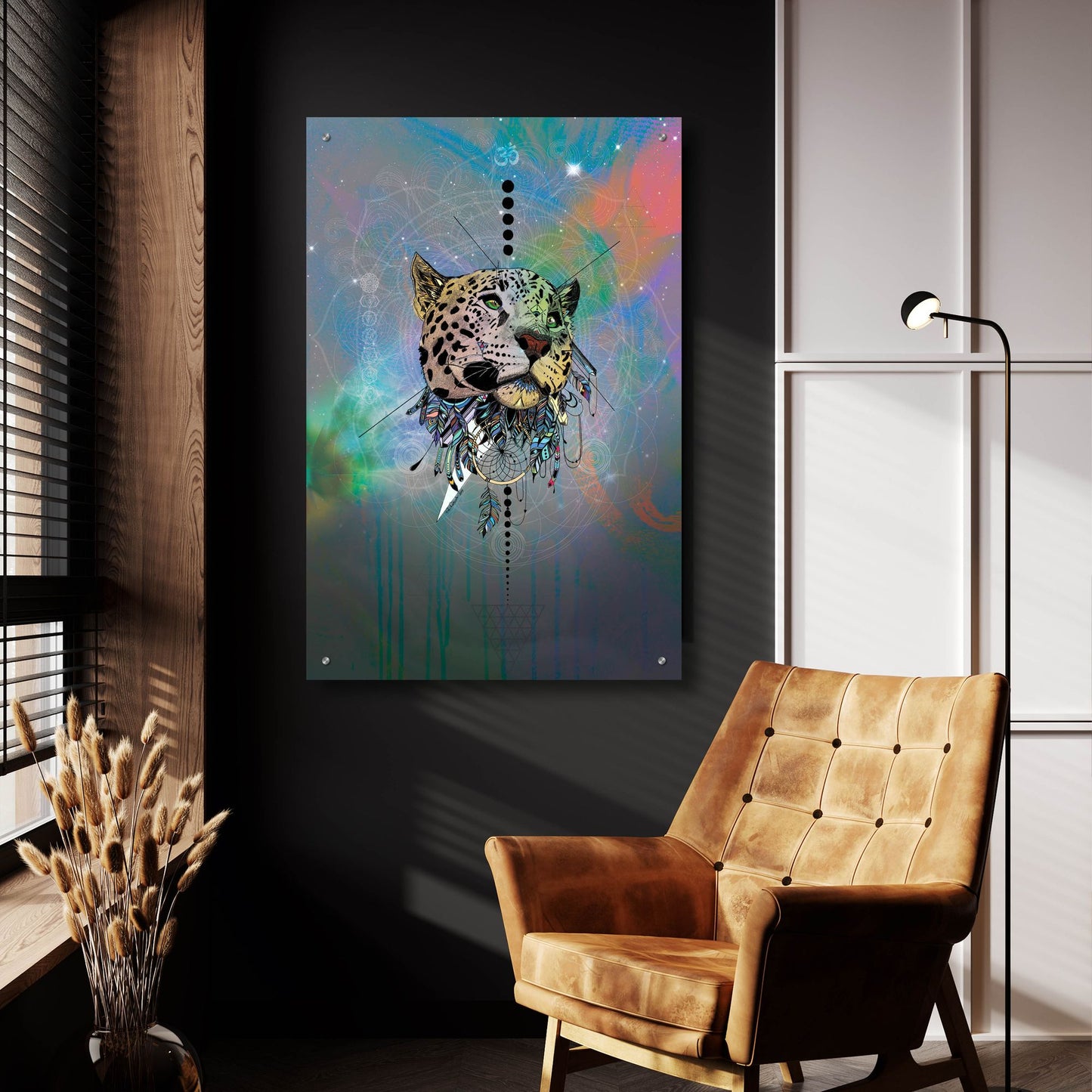 Epic Art ' Cosmic Leopard' by Karin Roberts, Acrylic Glass Wall Art,24x36