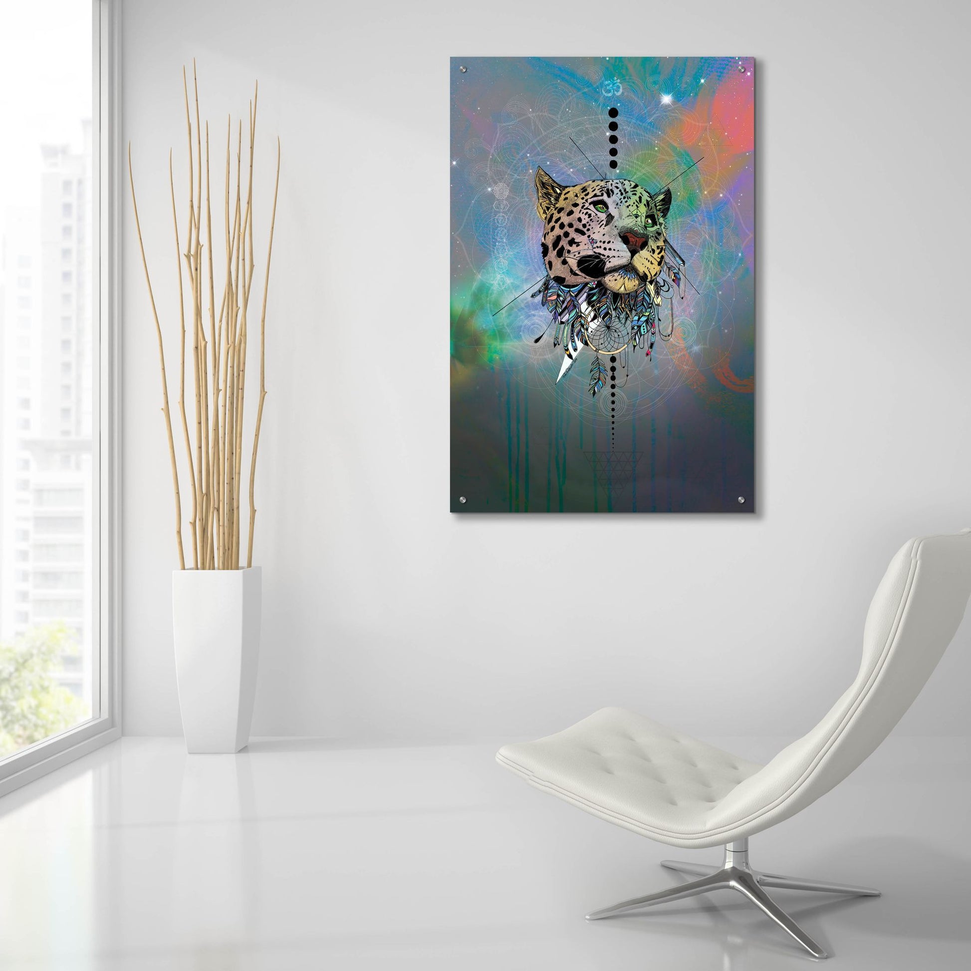 Epic Art ' Cosmic Leopard' by Karin Roberts, Acrylic Glass Wall Art,24x36