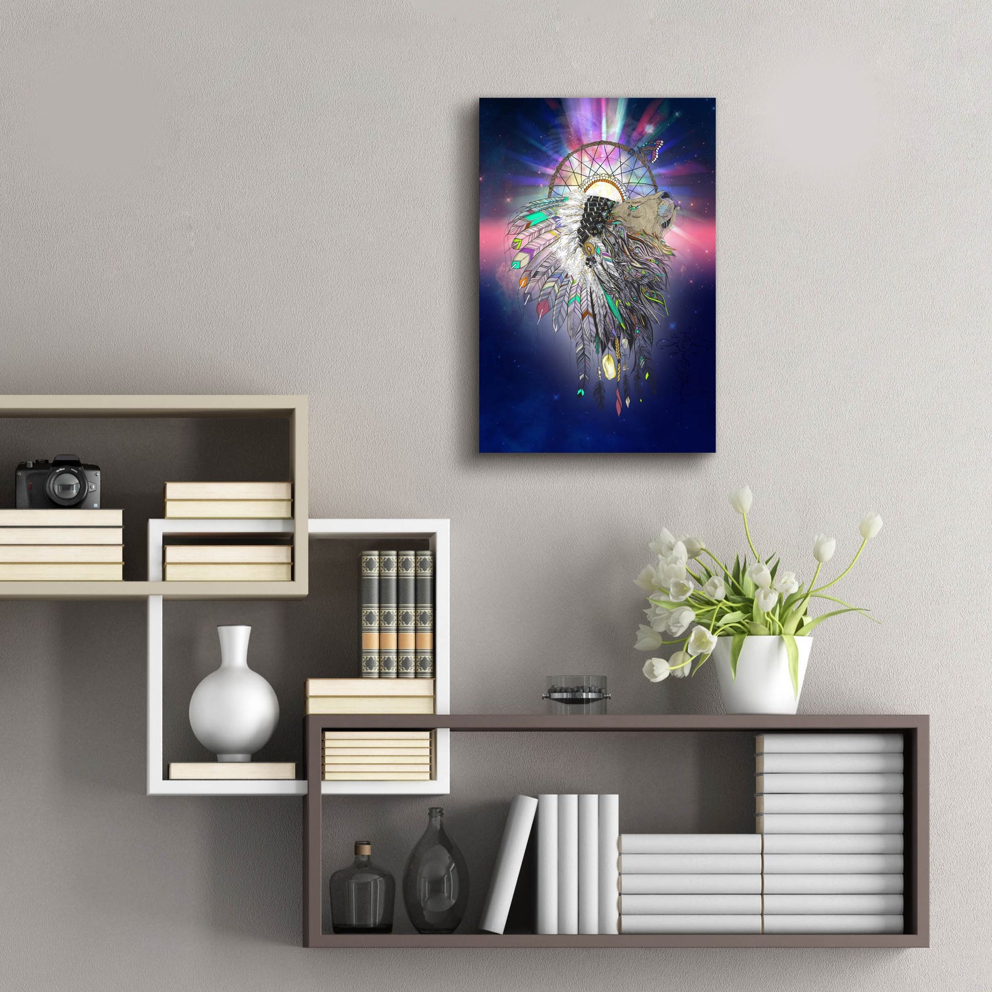 Epic Art ' Cosmic Lion Butterfly' by Karin Roberts, Acrylic Glass Wall Art,16x24