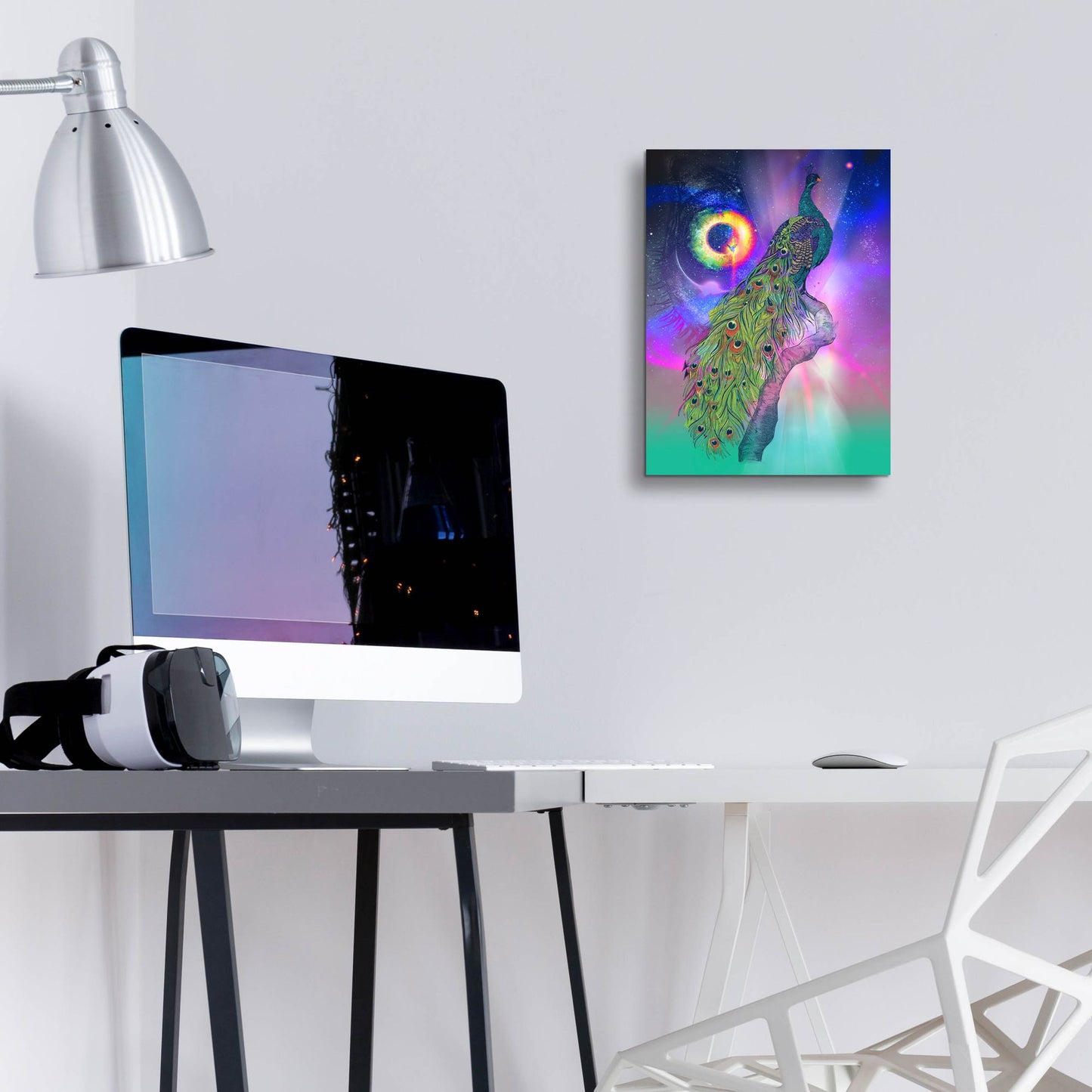 Epic Art ' Cosmic Peacock' by Karin Roberts, Acrylic Glass Wall Art,12x16