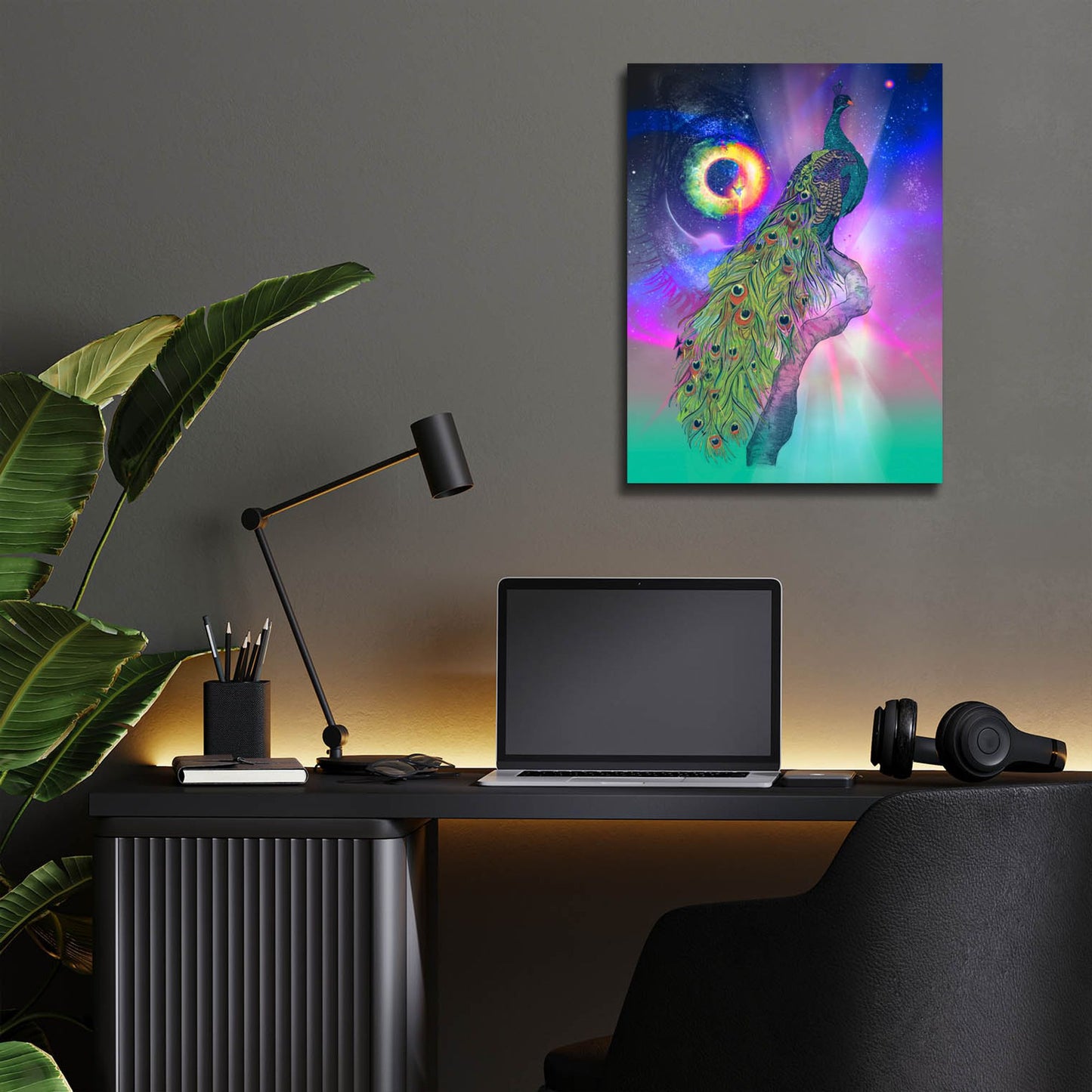 Epic Art ' Cosmic Peacock' by Karin Roberts, Acrylic Glass Wall Art,12x16