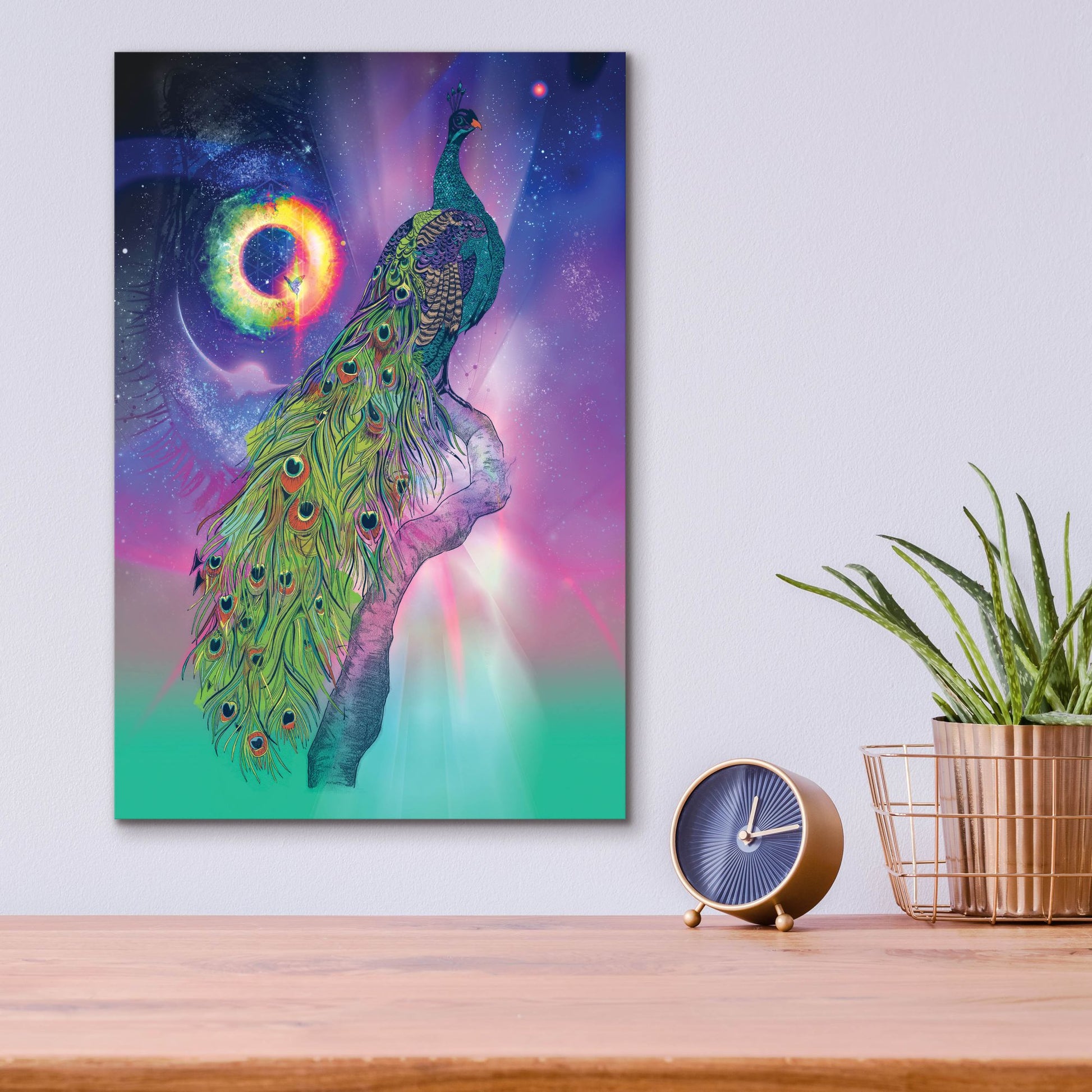 Epic Art ' Cosmic Peacock' by Karin Roberts, Acrylic Glass Wall Art,12x16