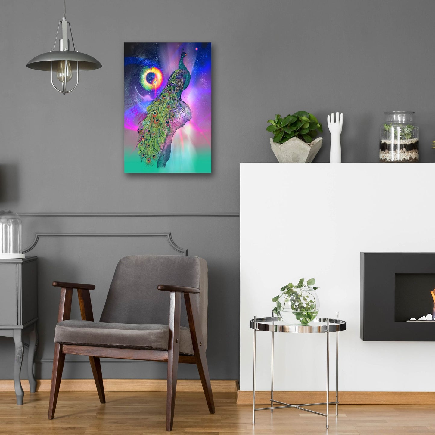 Epic Art ' Cosmic Peacock' by Karin Roberts, Acrylic Glass Wall Art,16x24