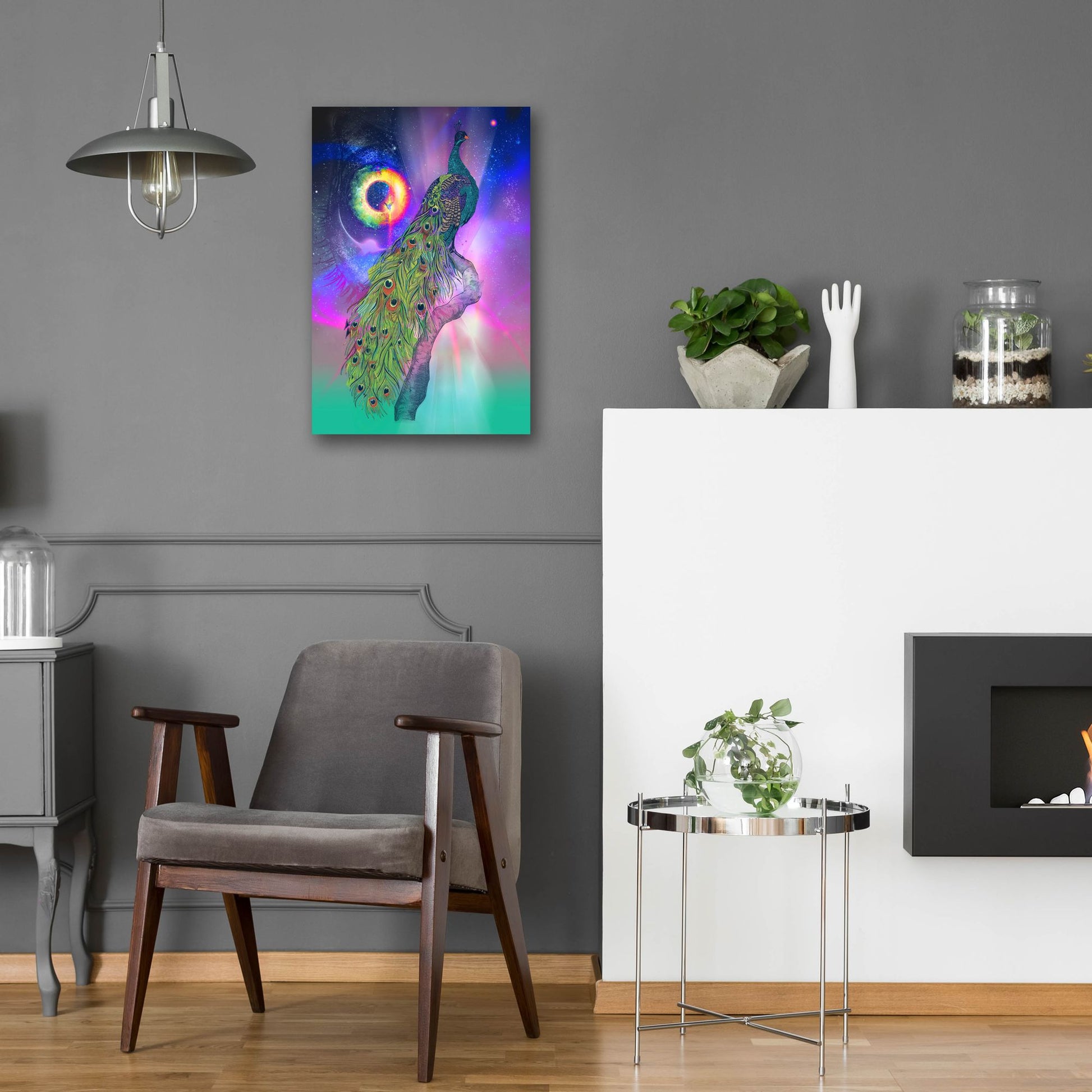 Epic Art ' Cosmic Peacock' by Karin Roberts, Acrylic Glass Wall Art,16x24