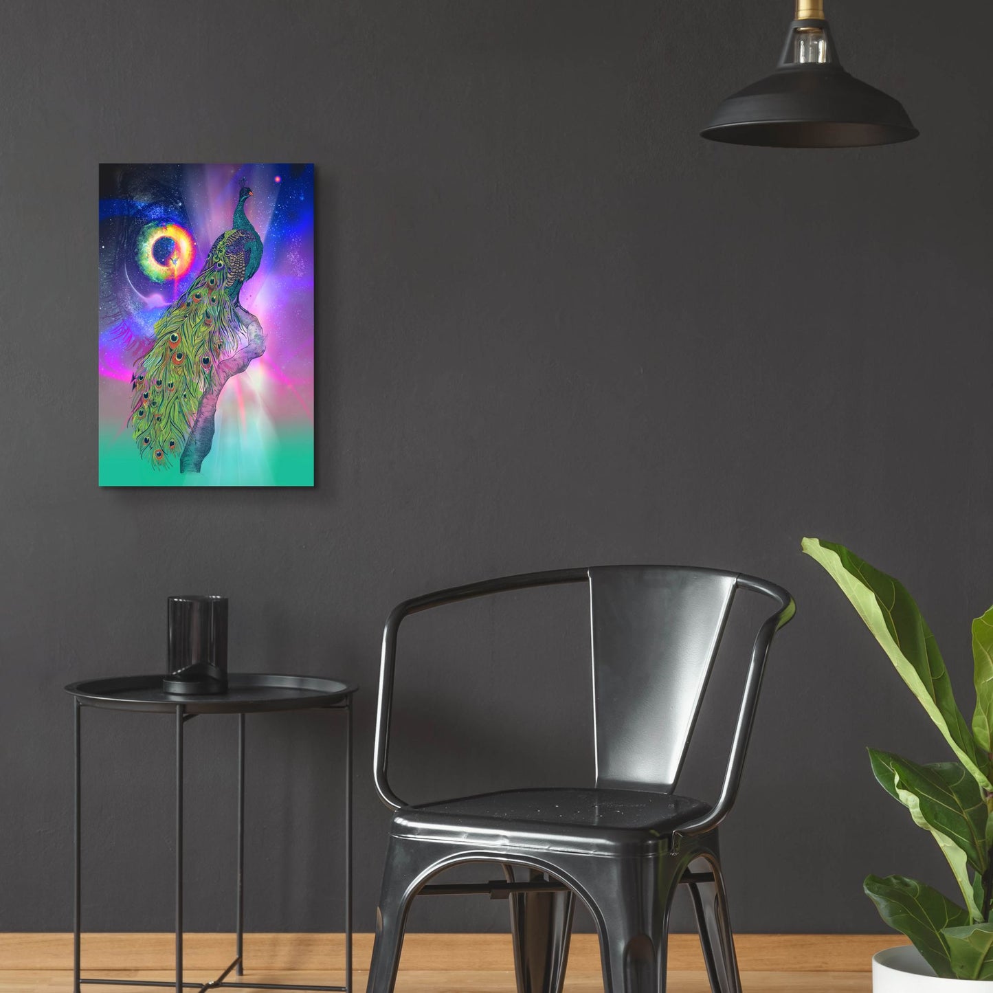 Epic Art ' Cosmic Peacock' by Karin Roberts, Acrylic Glass Wall Art,16x24