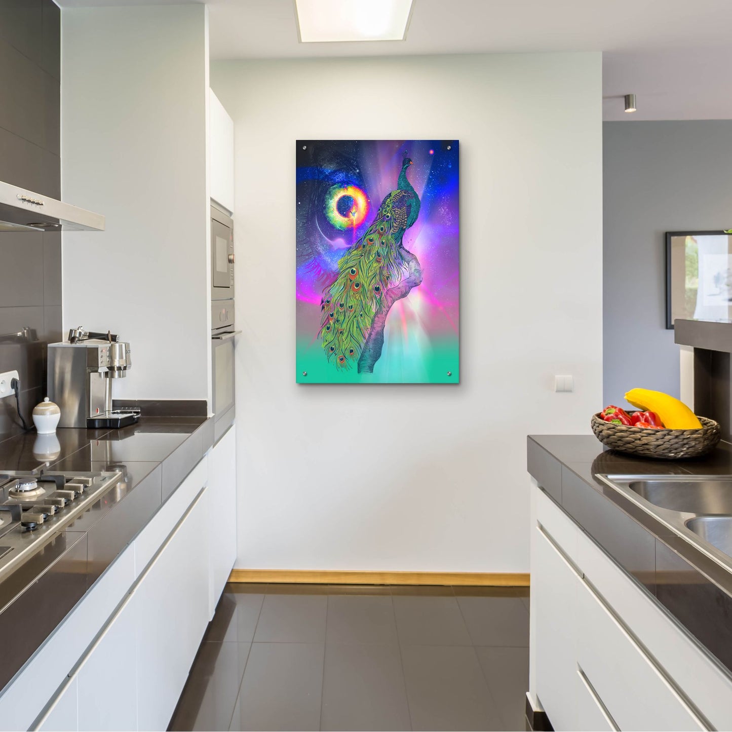 Epic Art ' Cosmic Peacock' by Karin Roberts, Acrylic Glass Wall Art,24x36