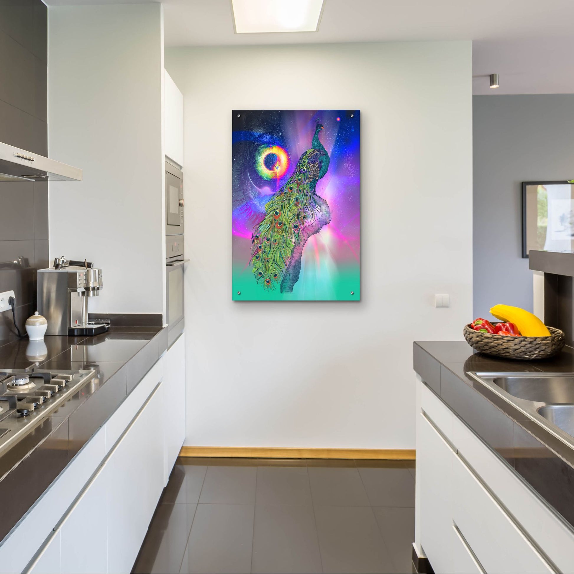 Epic Art ' Cosmic Peacock' by Karin Roberts, Acrylic Glass Wall Art,24x36