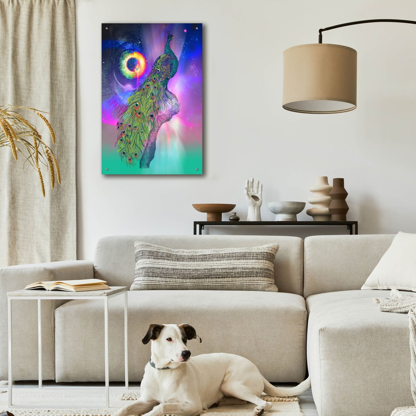 Epic Art ' Cosmic Peacock' by Karin Roberts, Acrylic Glass Wall Art,24x36