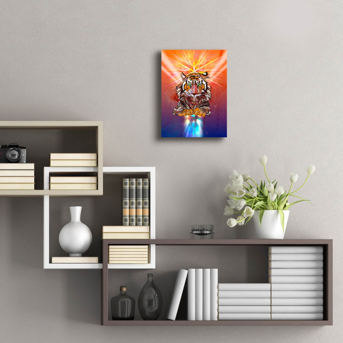 Epic Art ' Cosmic Tiger' by Karin Roberts, Acrylic Glass Wall Art,12x16