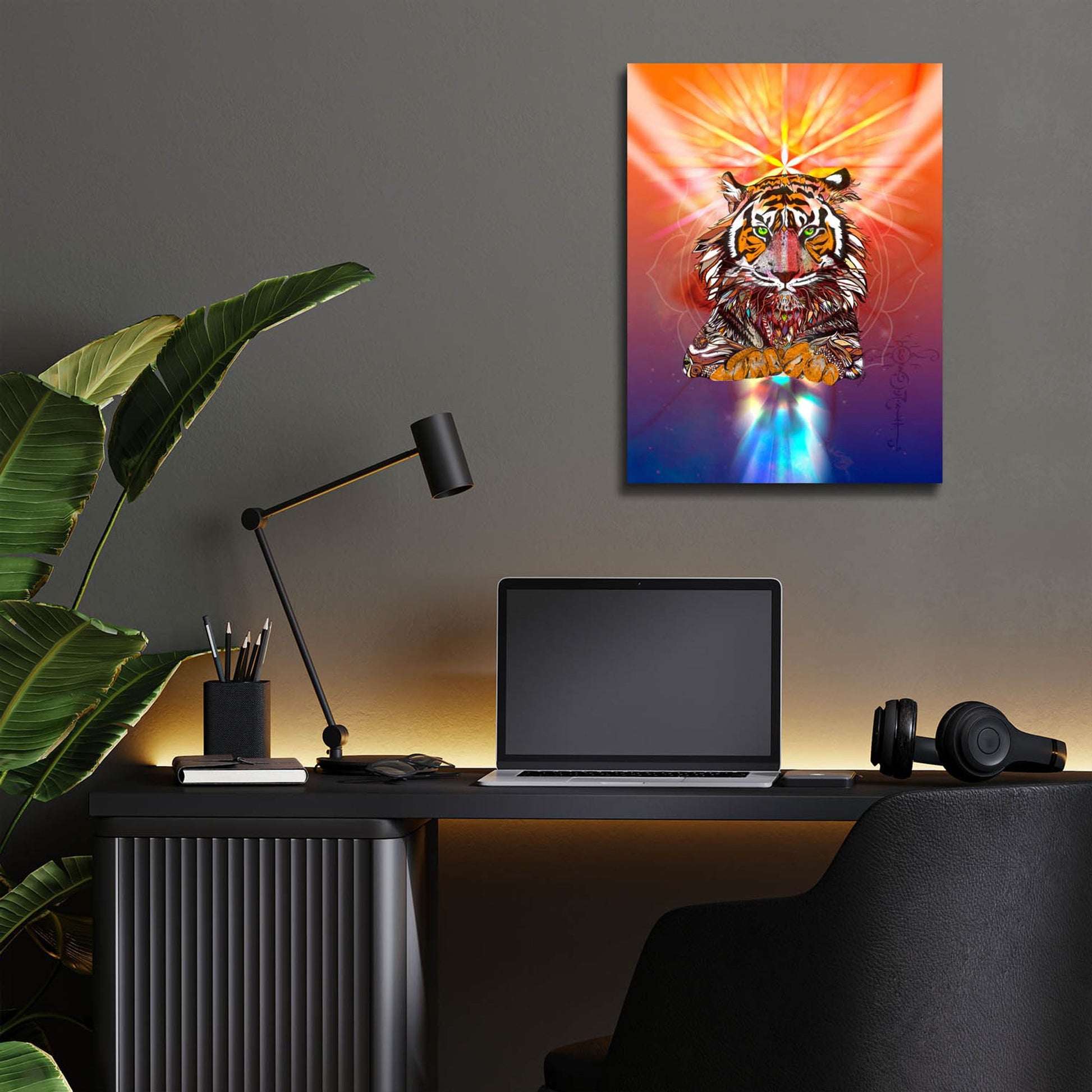 Epic Art ' Cosmic Tiger' by Karin Roberts, Acrylic Glass Wall Art,12x16