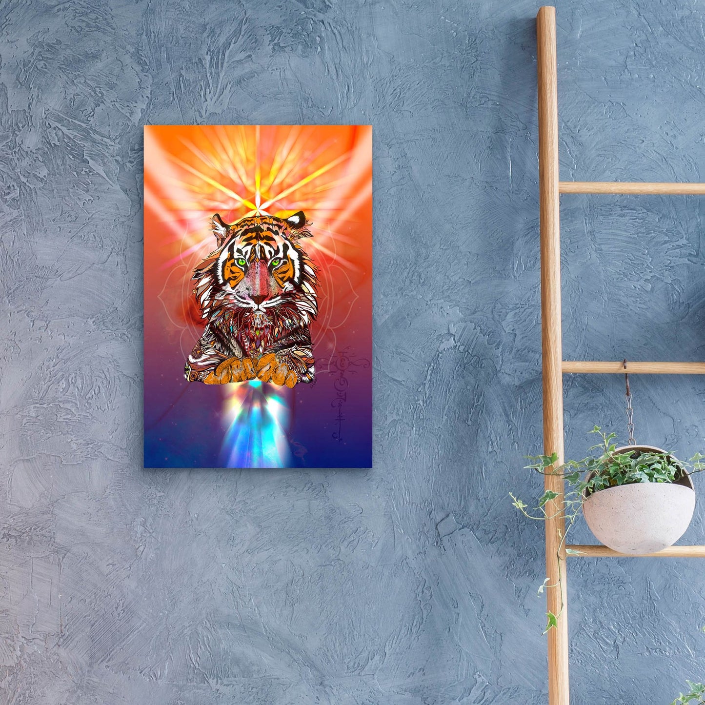 Epic Art ' Cosmic Tiger' by Karin Roberts, Acrylic Glass Wall Art,16x24