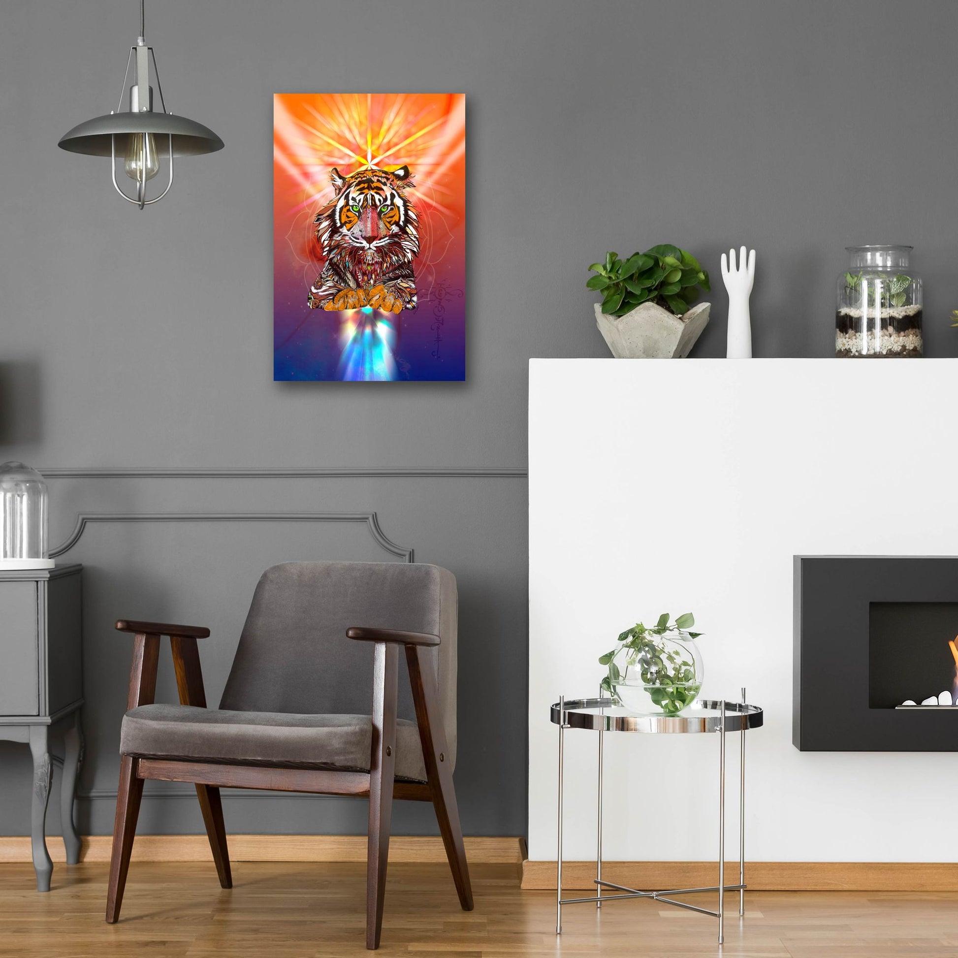 Epic Art ' Cosmic Tiger' by Karin Roberts, Acrylic Glass Wall Art,16x24