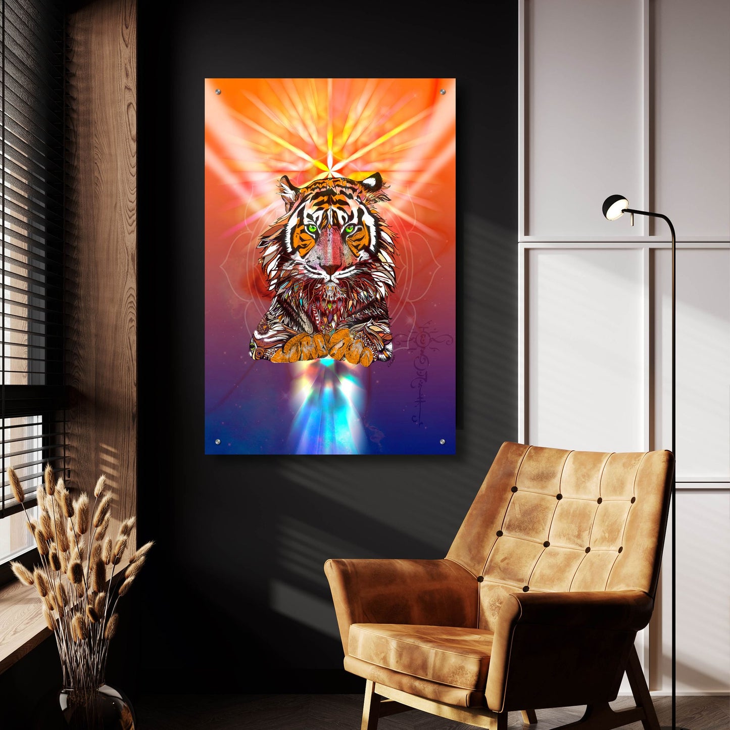 Epic Art ' Cosmic Tiger' by Karin Roberts, Acrylic Glass Wall Art,24x36