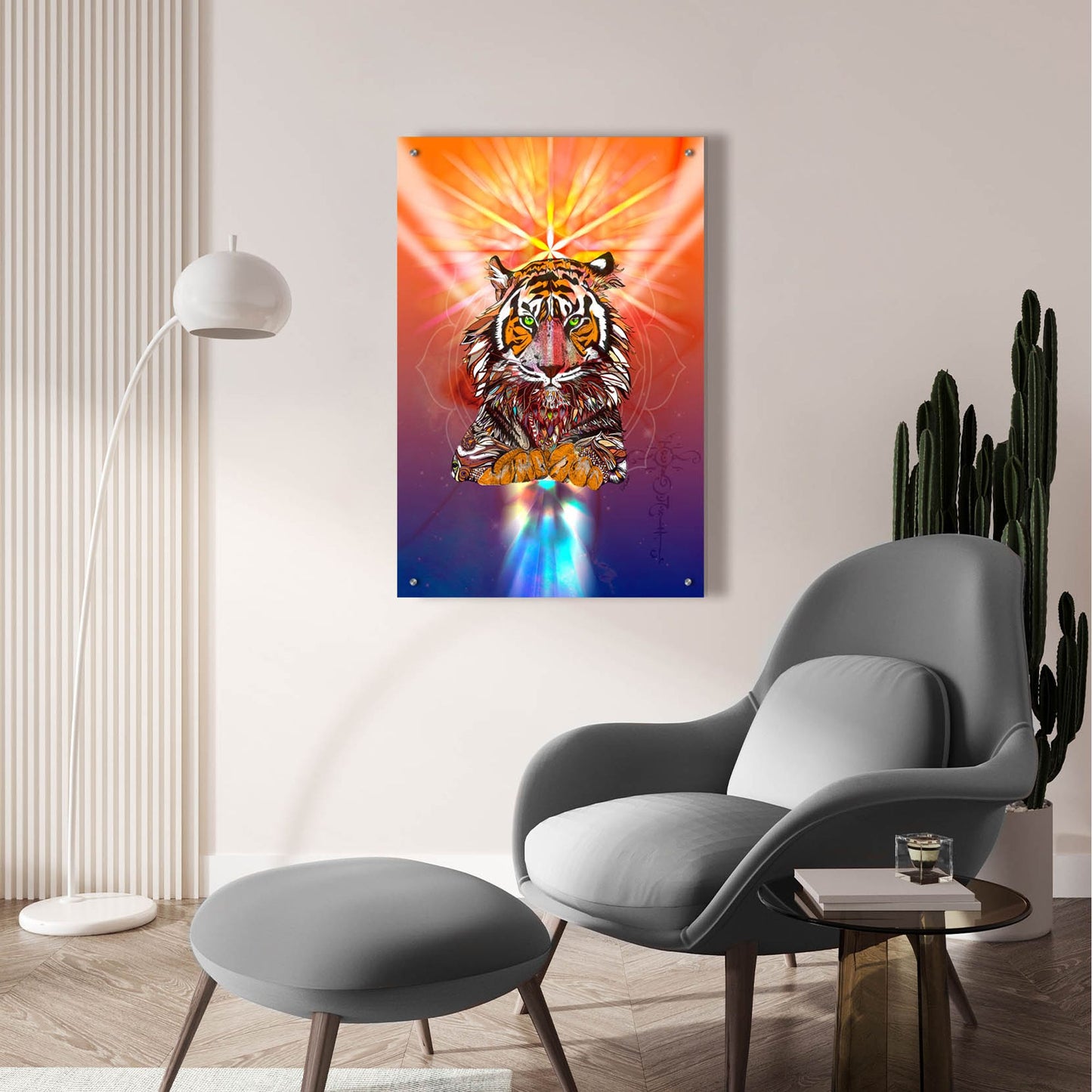 Epic Art ' Cosmic Tiger' by Karin Roberts, Acrylic Glass Wall Art,24x36