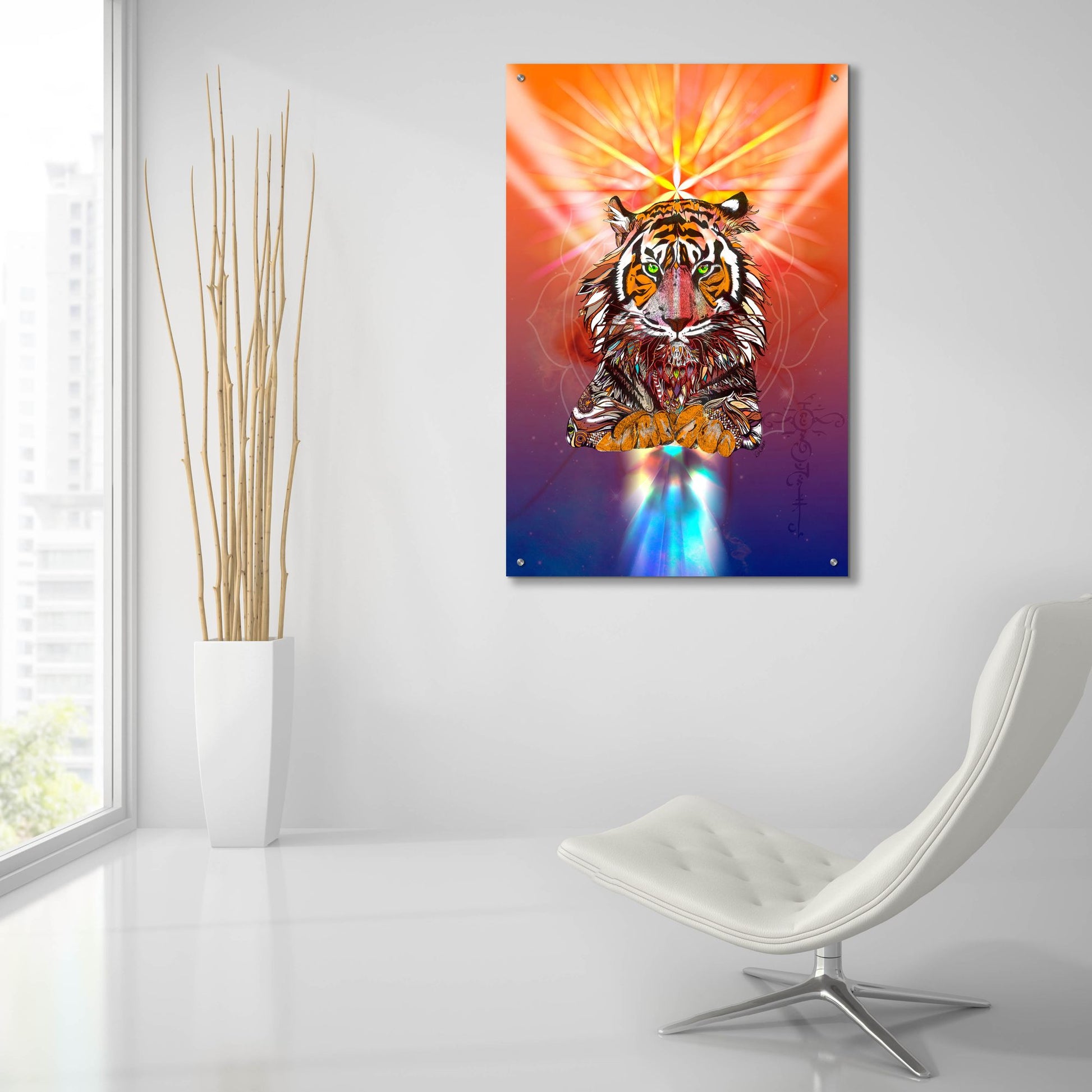 Epic Art ' Cosmic Tiger' by Karin Roberts, Acrylic Glass Wall Art,24x36