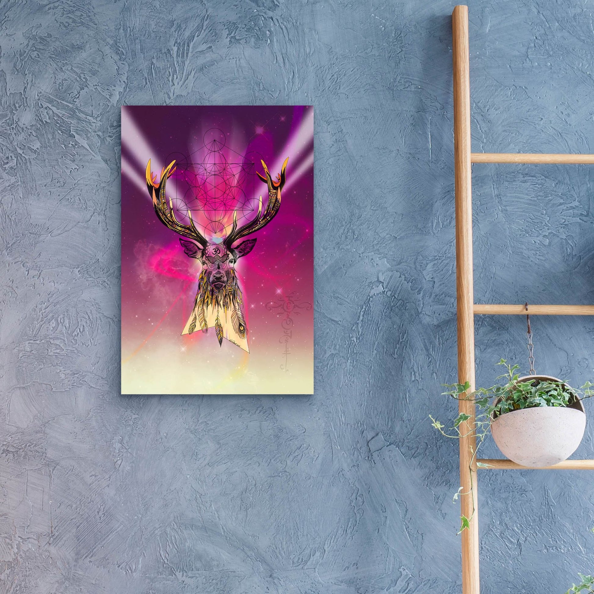 Epic Art ' Cosmic Stag' by Karin Roberts, Acrylic Glass Wall Art,16x24