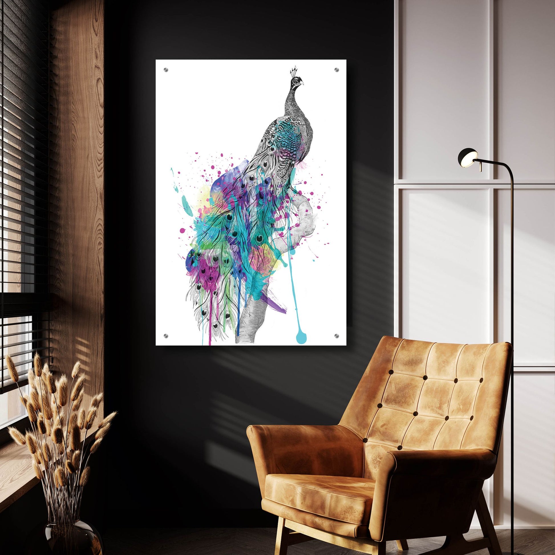 Epic Art ' Peacock' by Karin Roberts, Acrylic Glass Wall Art,24x36