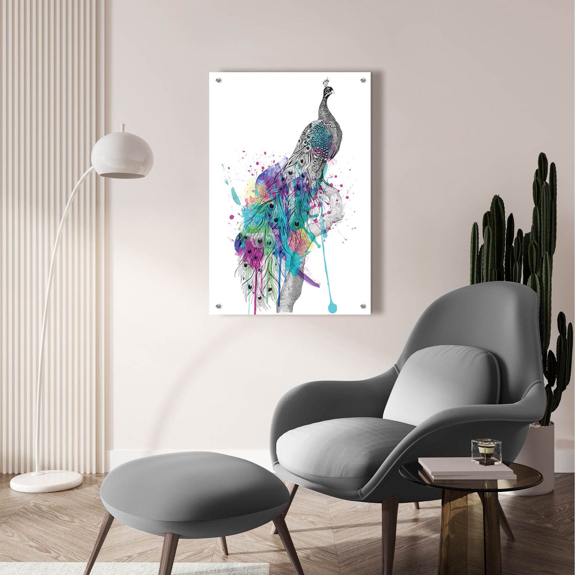 Epic Art ' Peacock' by Karin Roberts, Acrylic Glass Wall Art,24x36